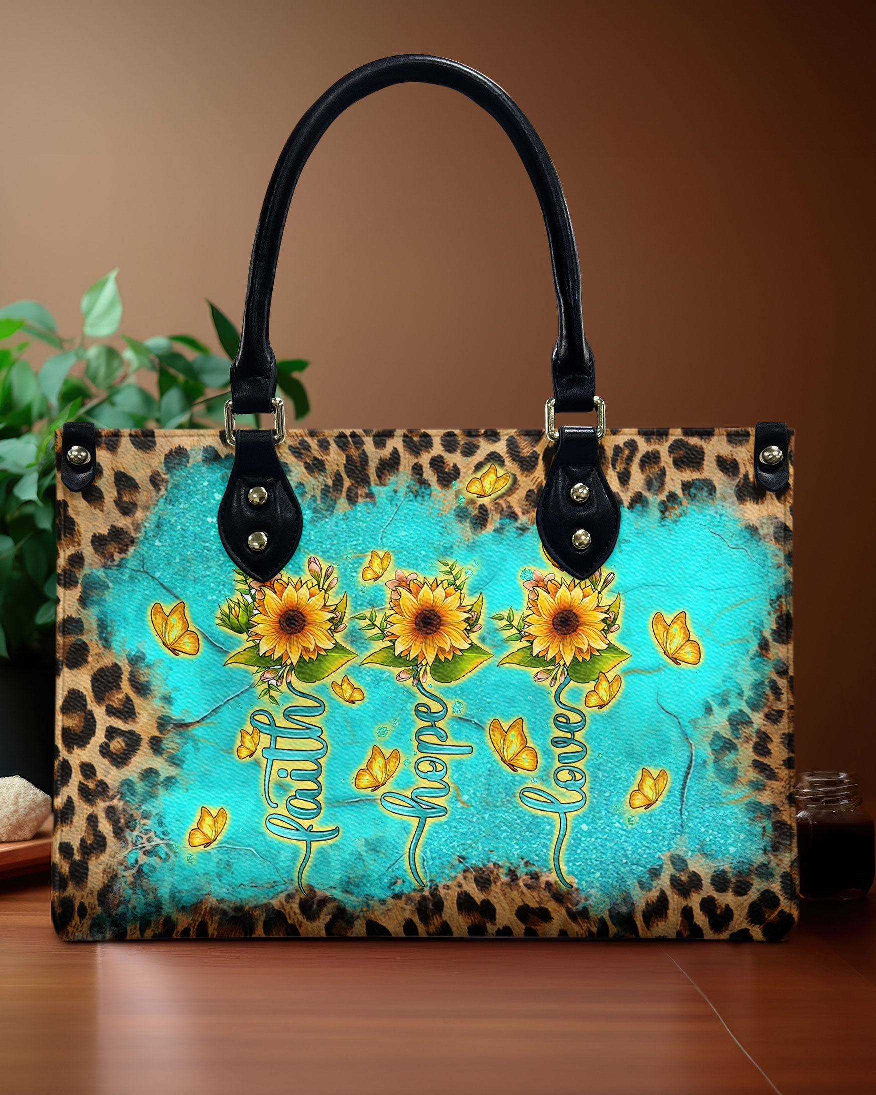 Faith Hope Love Sunflowers Leather Handbag - Tltw0111243