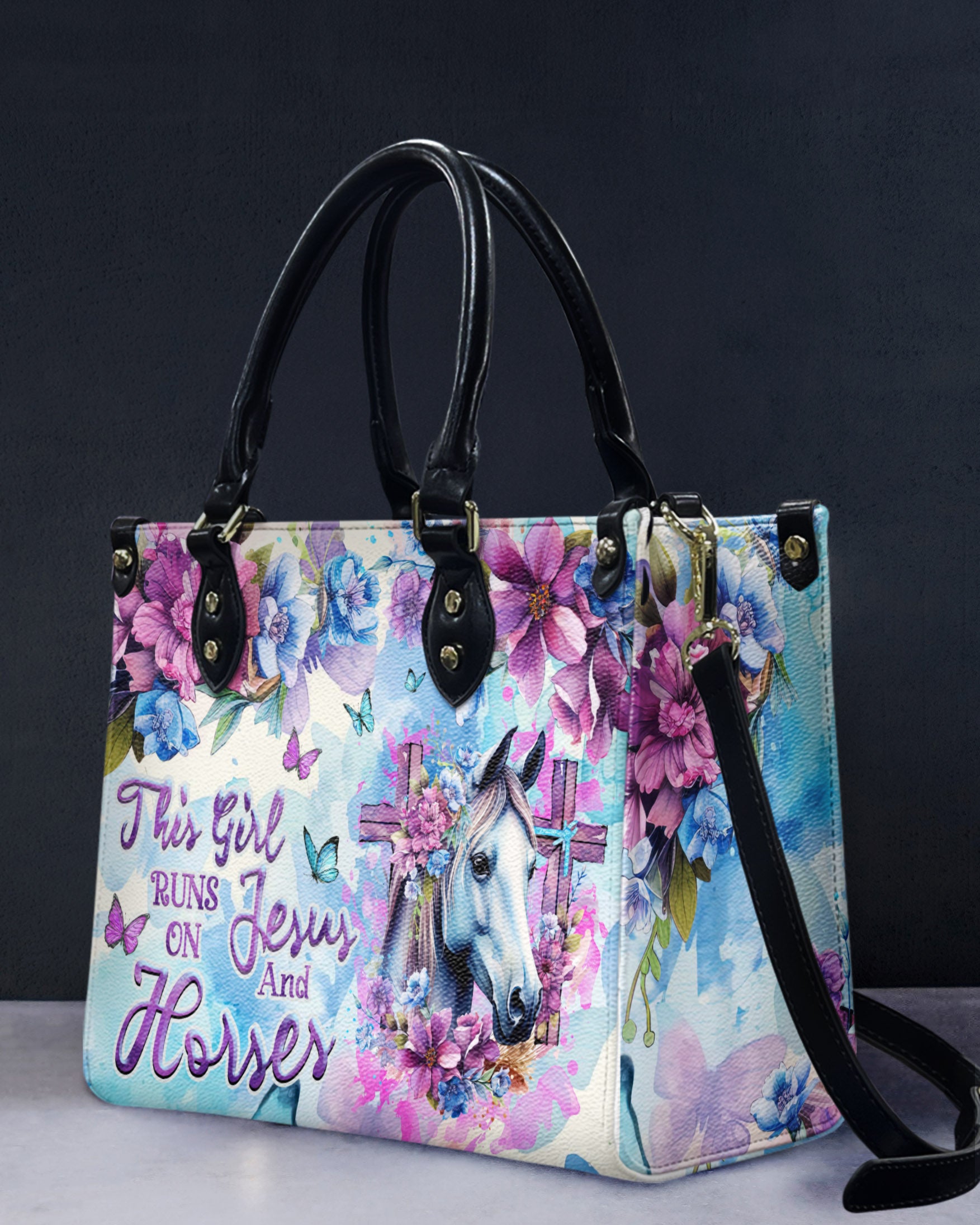 Runs On Jesus And Horses Leather Handbag - Tlnz0404242