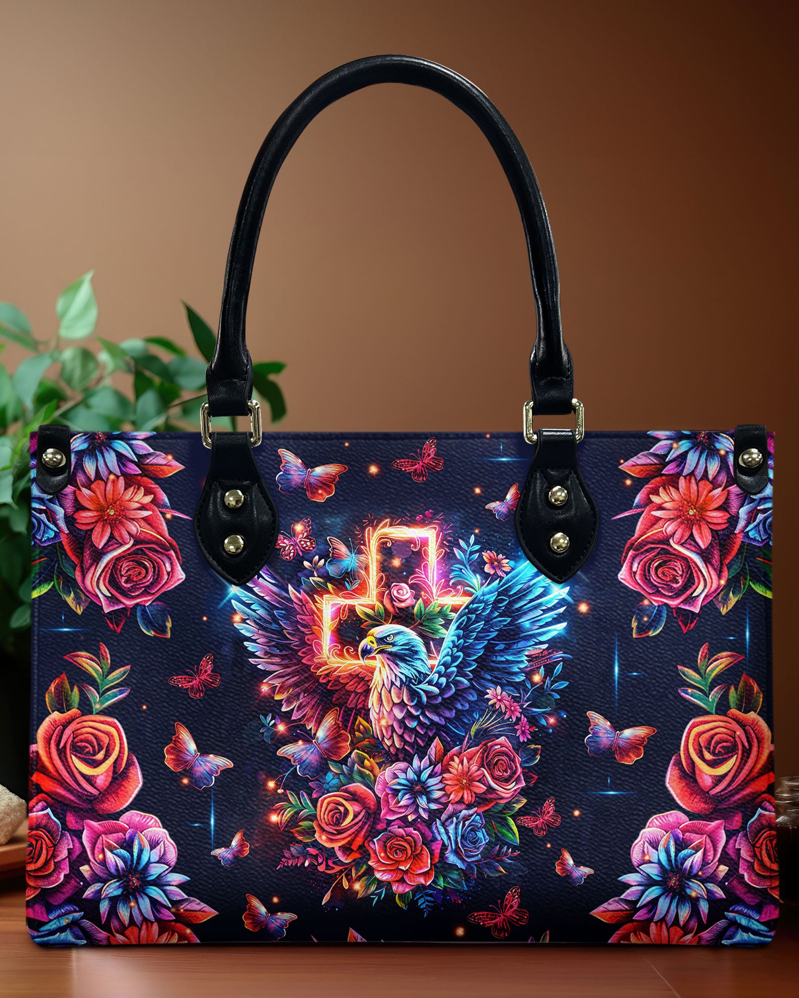 Eagle Cross Floral Leather Handbag - Tltr0207244