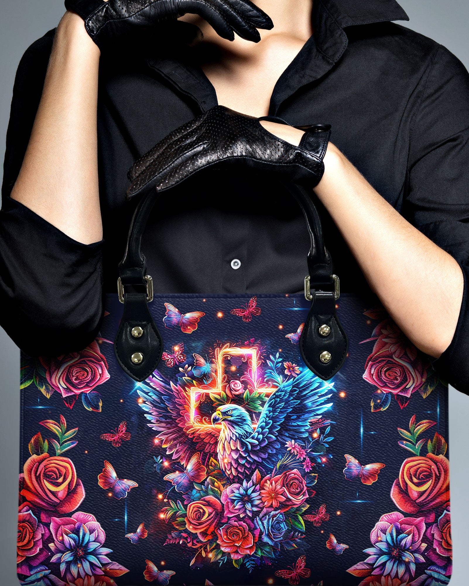 Eagle Cross Floral Leather Handbag - Tltr0207244
