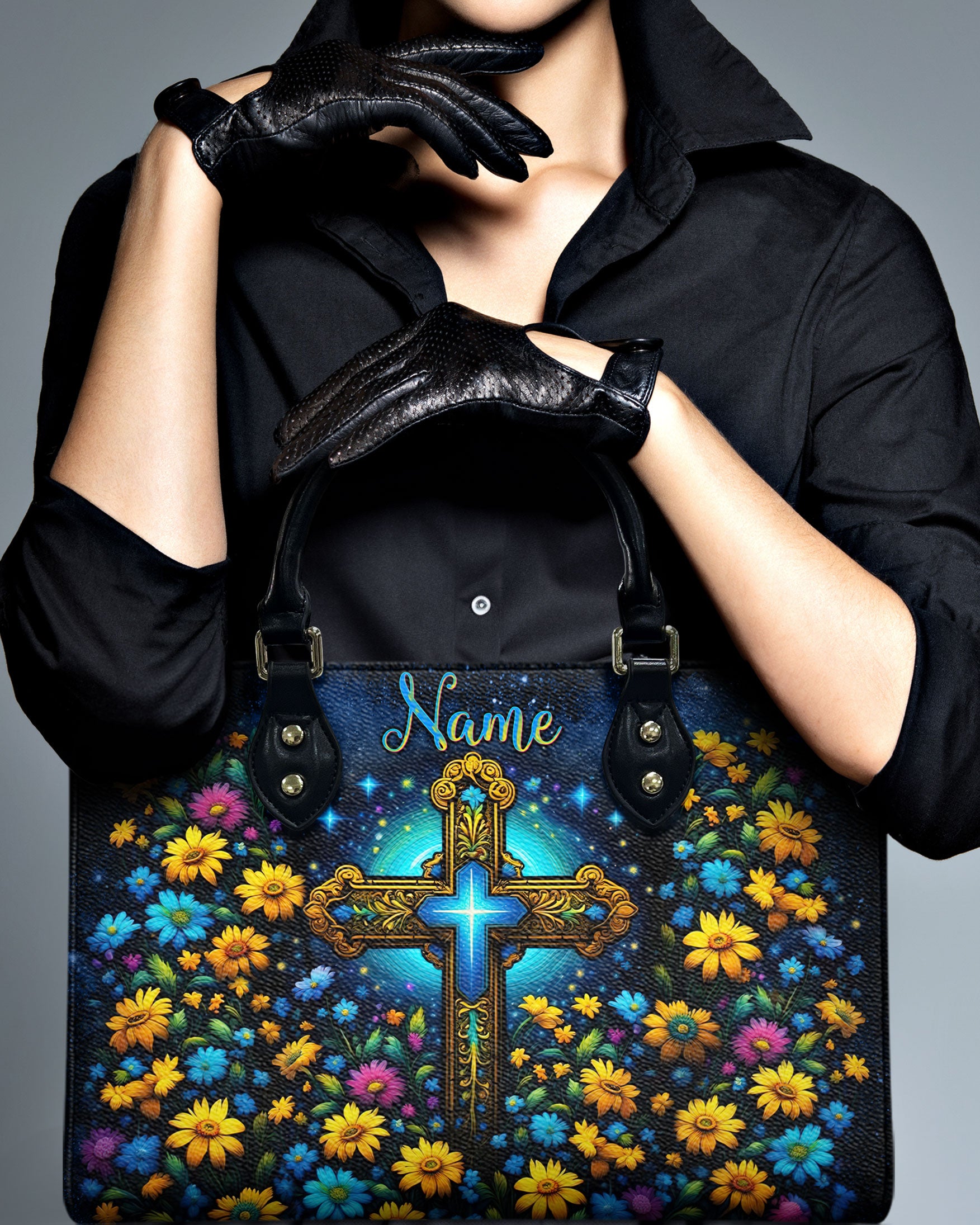 Cross Flower Leather Handbag - Tlnt0212244