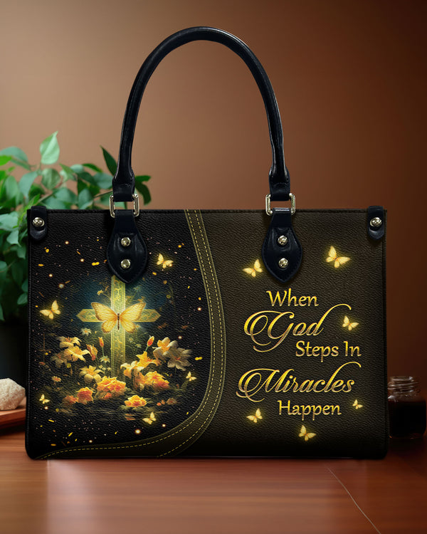When God Steps In Miracles Happen Leather Handbag - Yhkd2203243