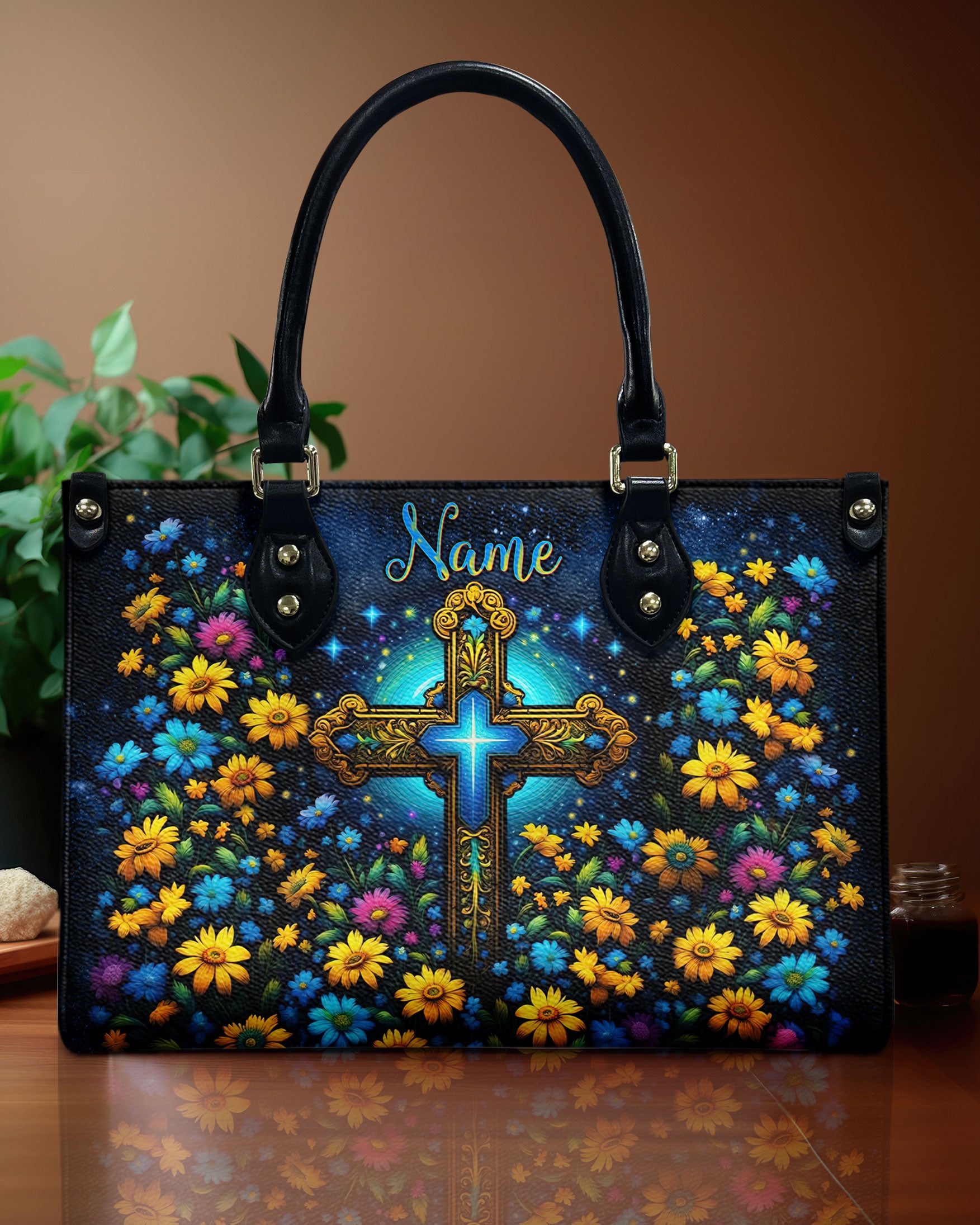Cross Flower Leather Handbag - Tlnt0212244