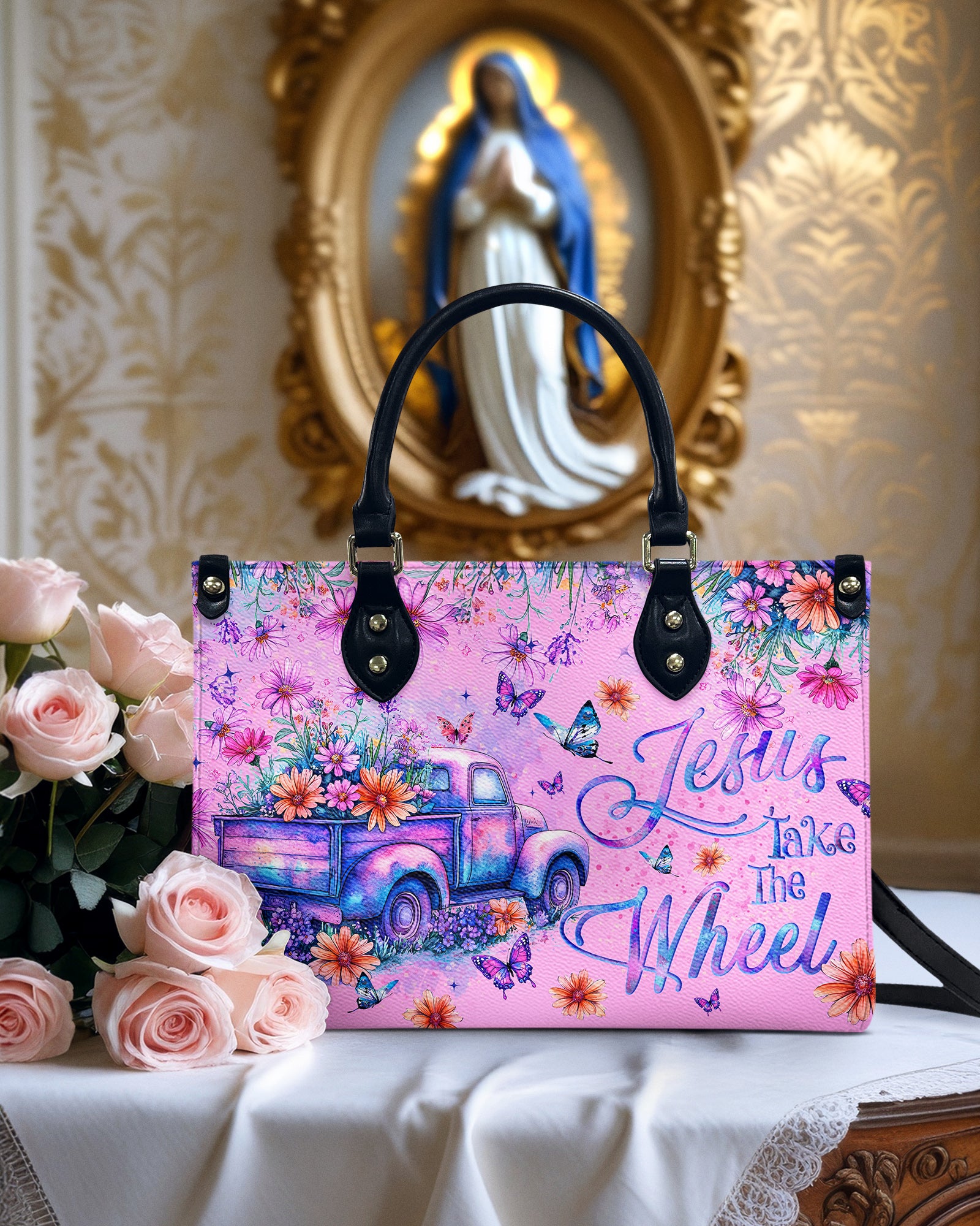 Jesus Take The Wheel Leather Handbag - Tyqy1806256