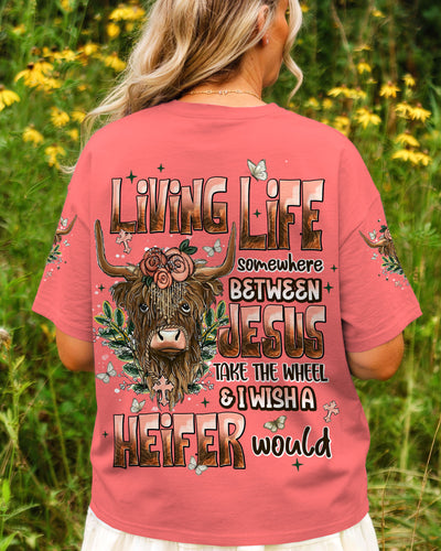 Living Life Somewhere Between Jesus Cow Women's All Over Print Shirt - Tlnt0607261