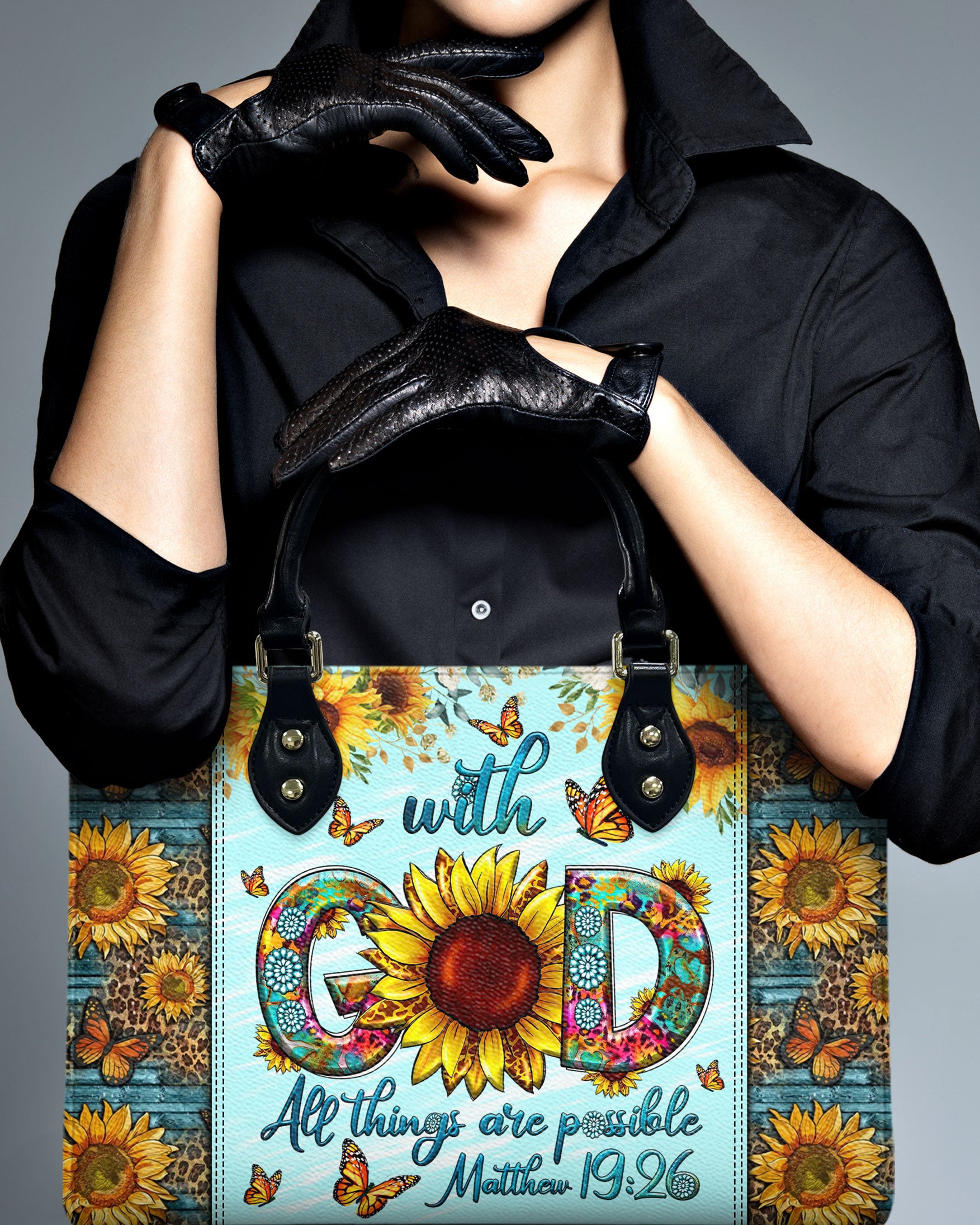 With God All Things Are Possible Sunflower Leather Handbag - Tltw2806243