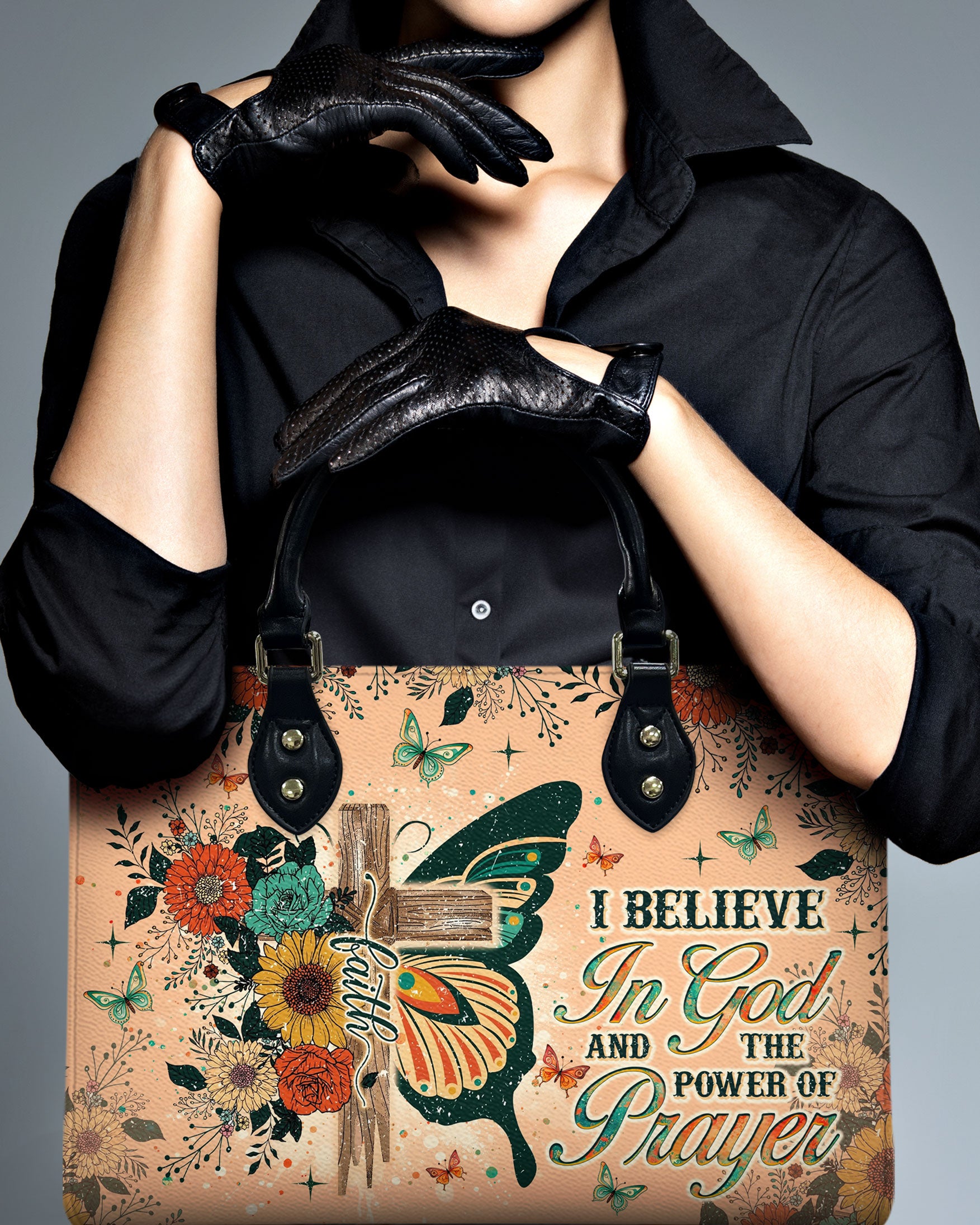 I Believe In God Butterfly Leather Handbag - Tlno1812244