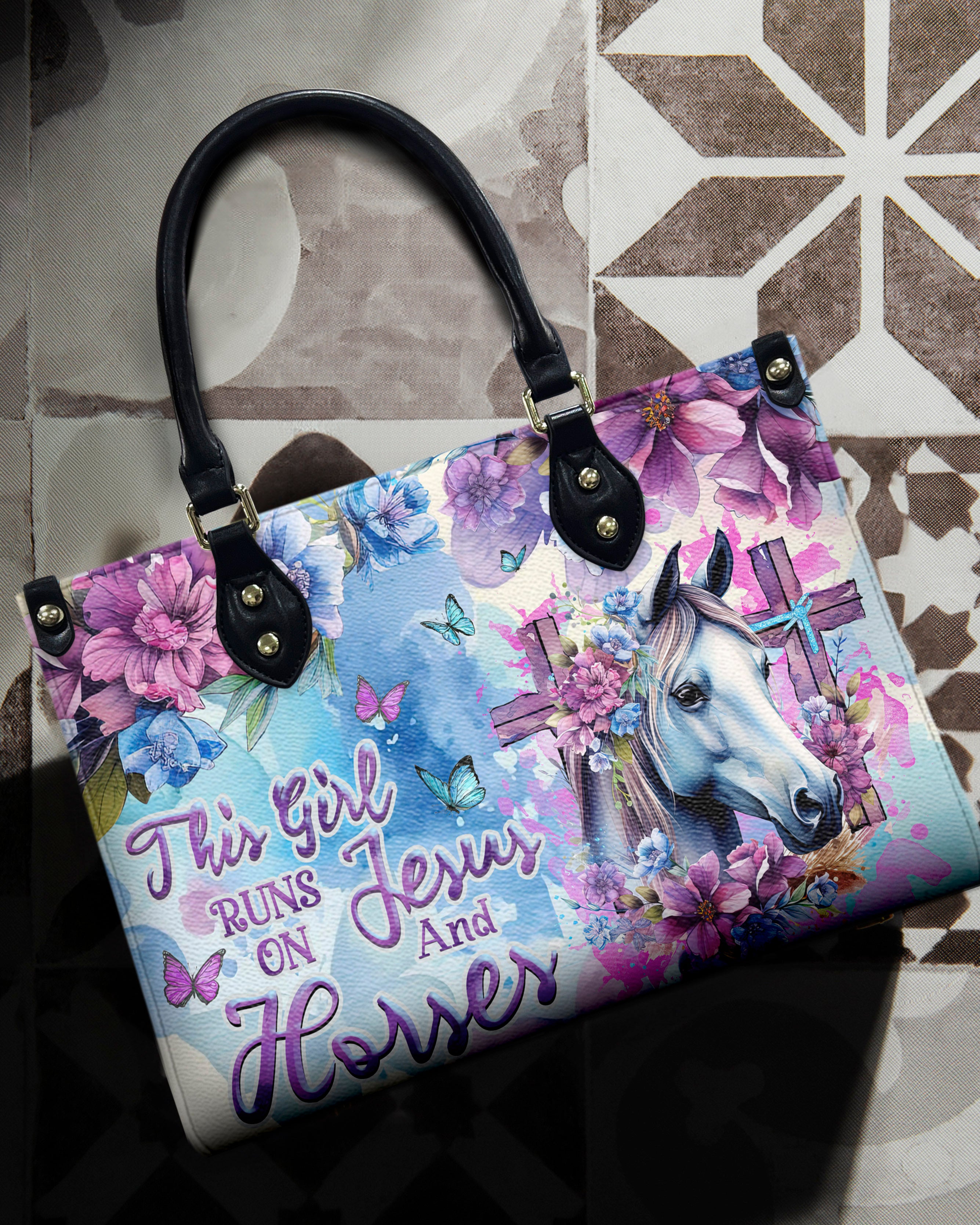 Runs On Jesus And Horses Leather Handbag - Tlnz0404242