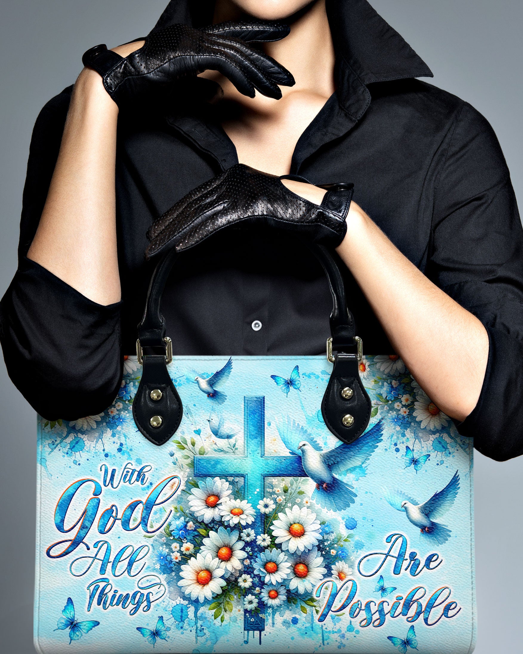With God All Things Are Possible Daisies Leather Handbag - Tltw1406243