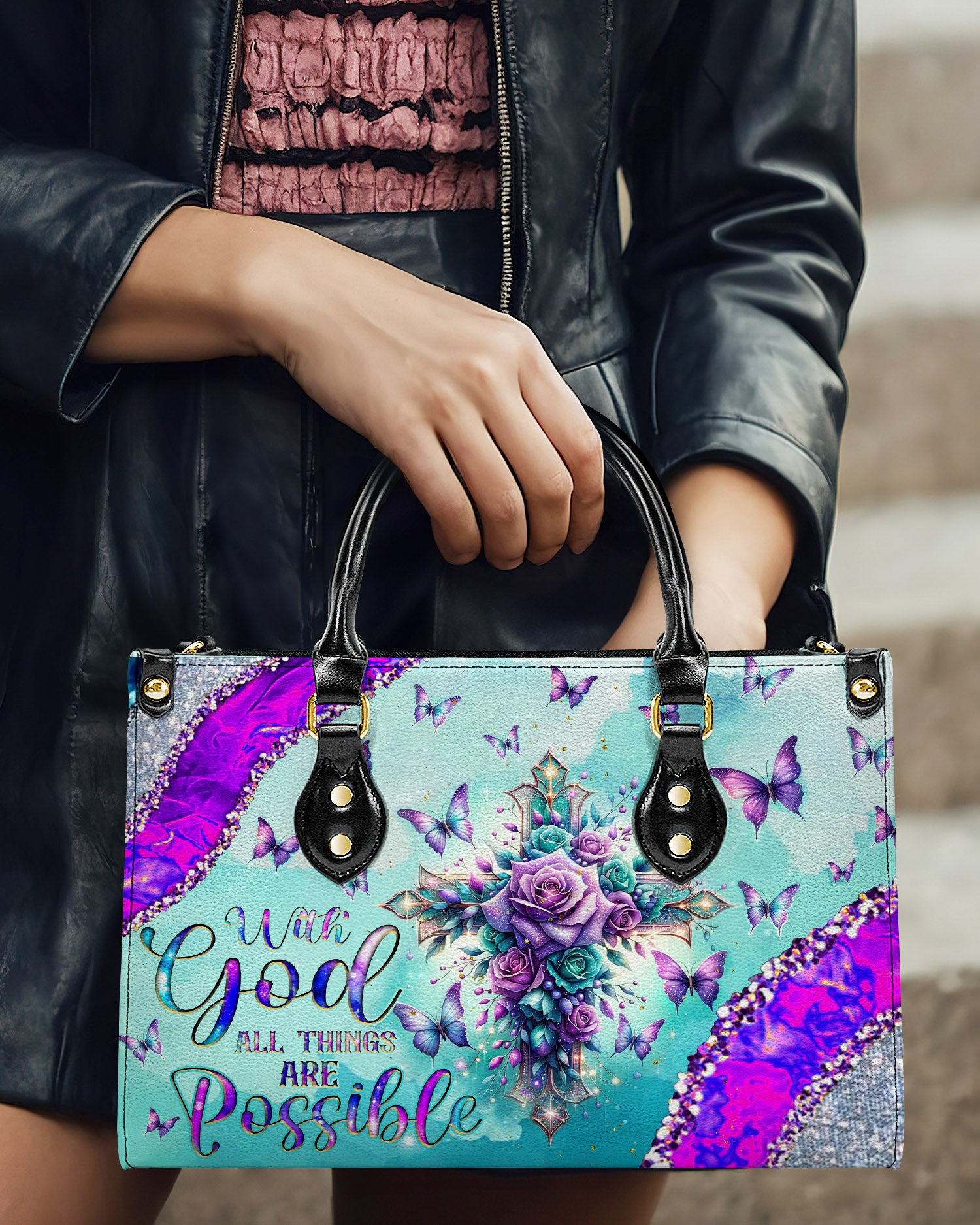 With God All Things Are Possible Leather Handbag - Tlnz0304242