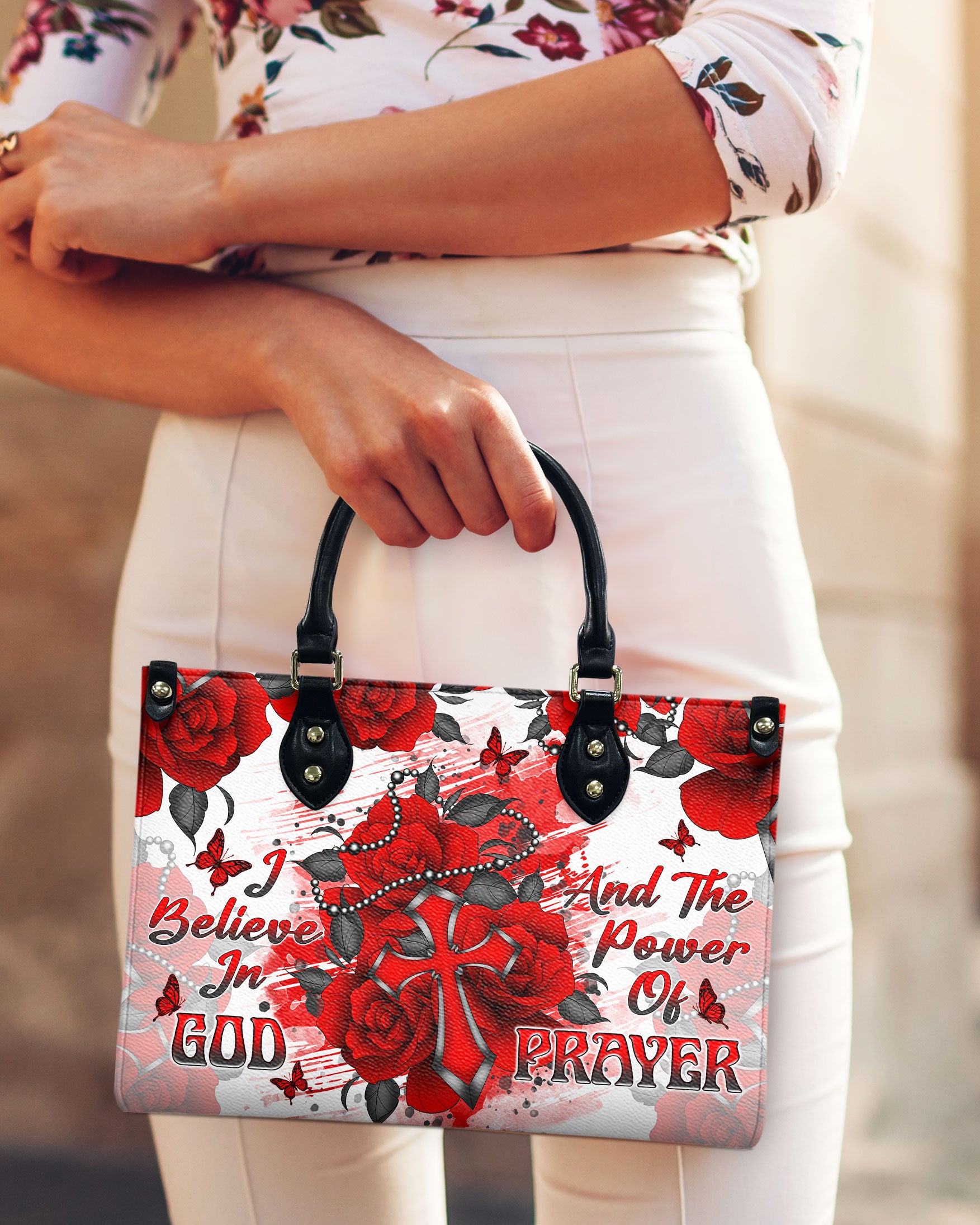 I Believe In God Rose Cross  Leather Handbag  - Tlnt2012244
