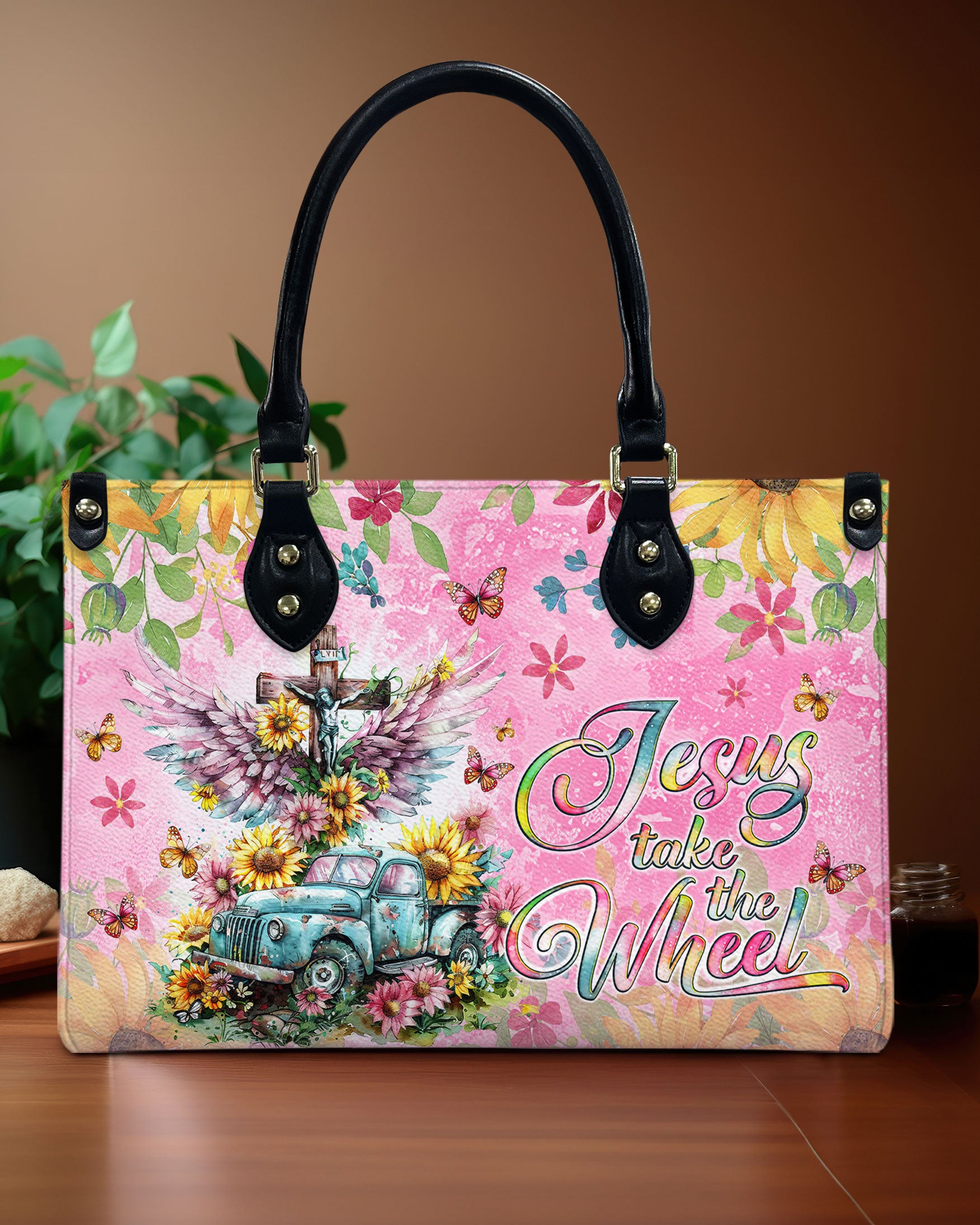 Jesus Take The Wheel Leather Handbag - Tlno3009244