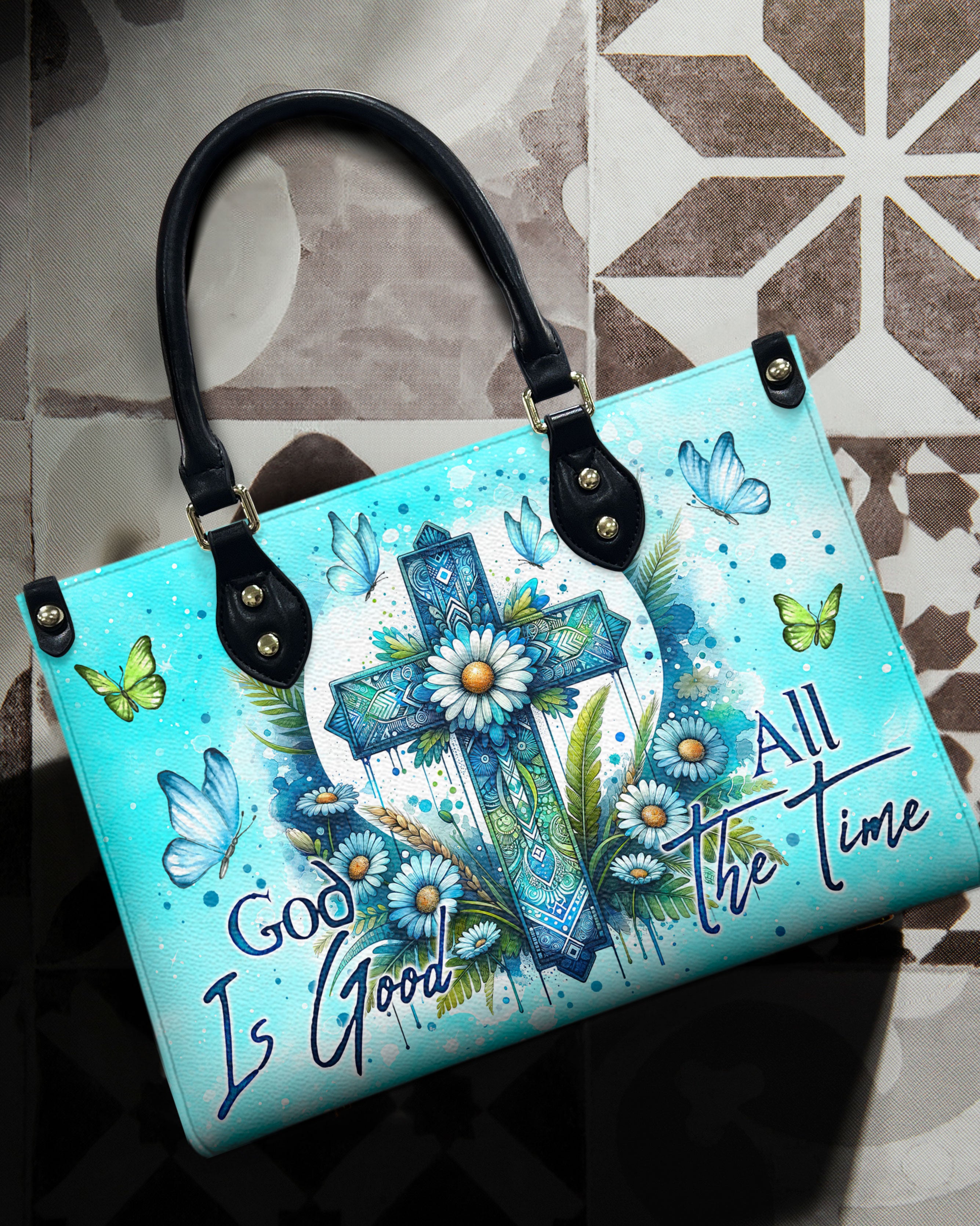 God Is Good All The Time Cross Daisies Leather Handbag - Tlno2207244