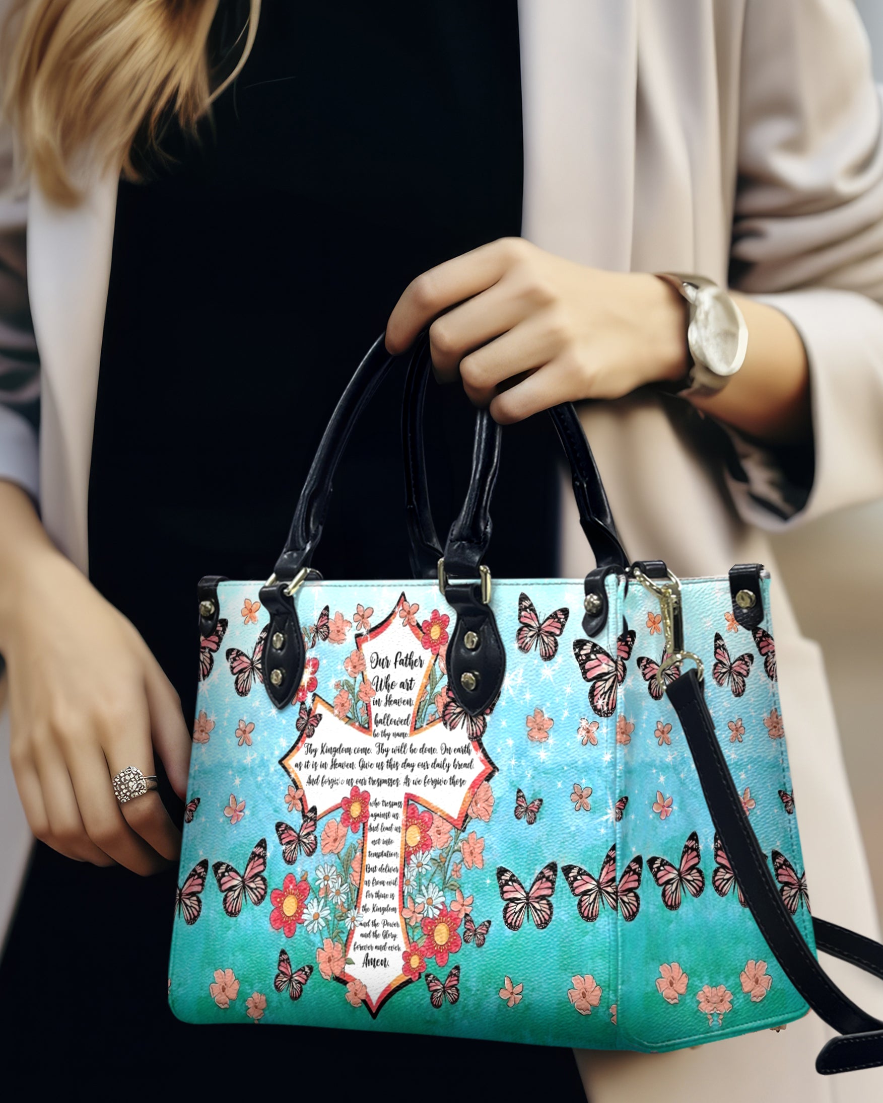 The Lord's Prayer Leather Handbag - Yhhg1807243