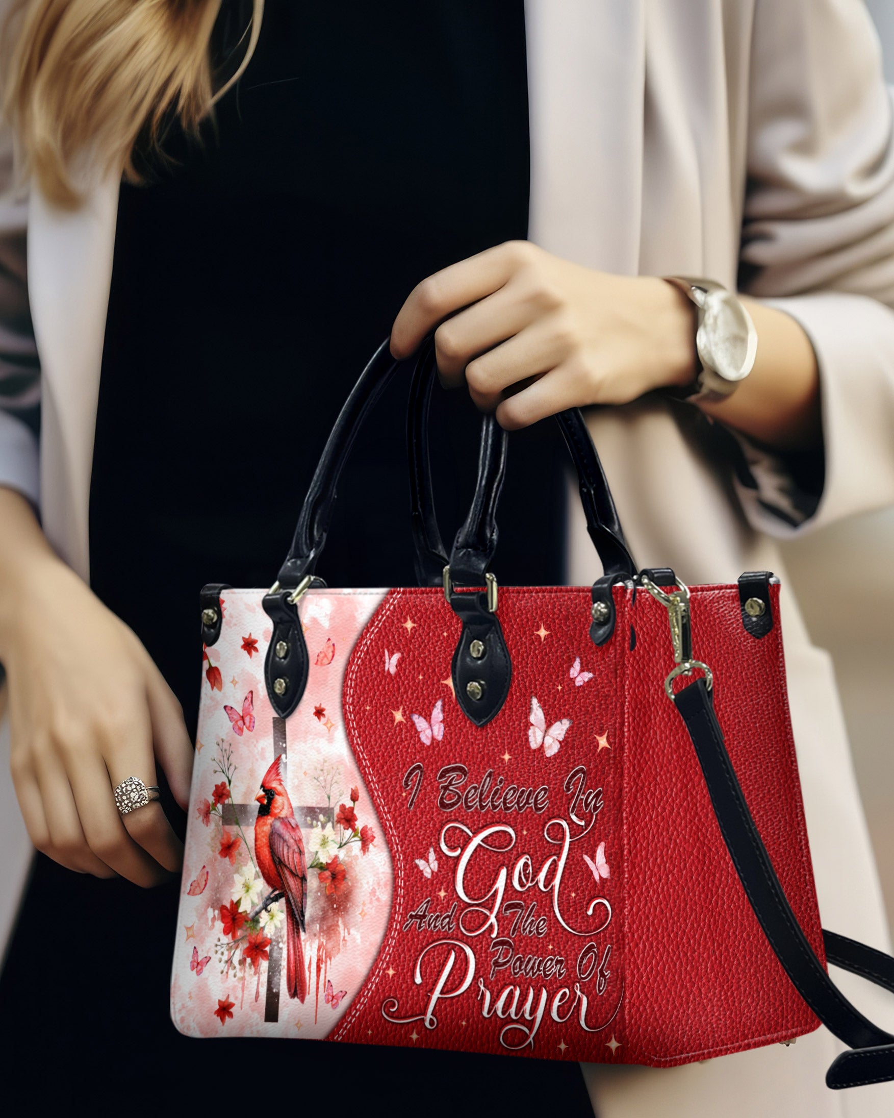 I Believe In God Cardinal Leather Handbag   - Tlpq0210245