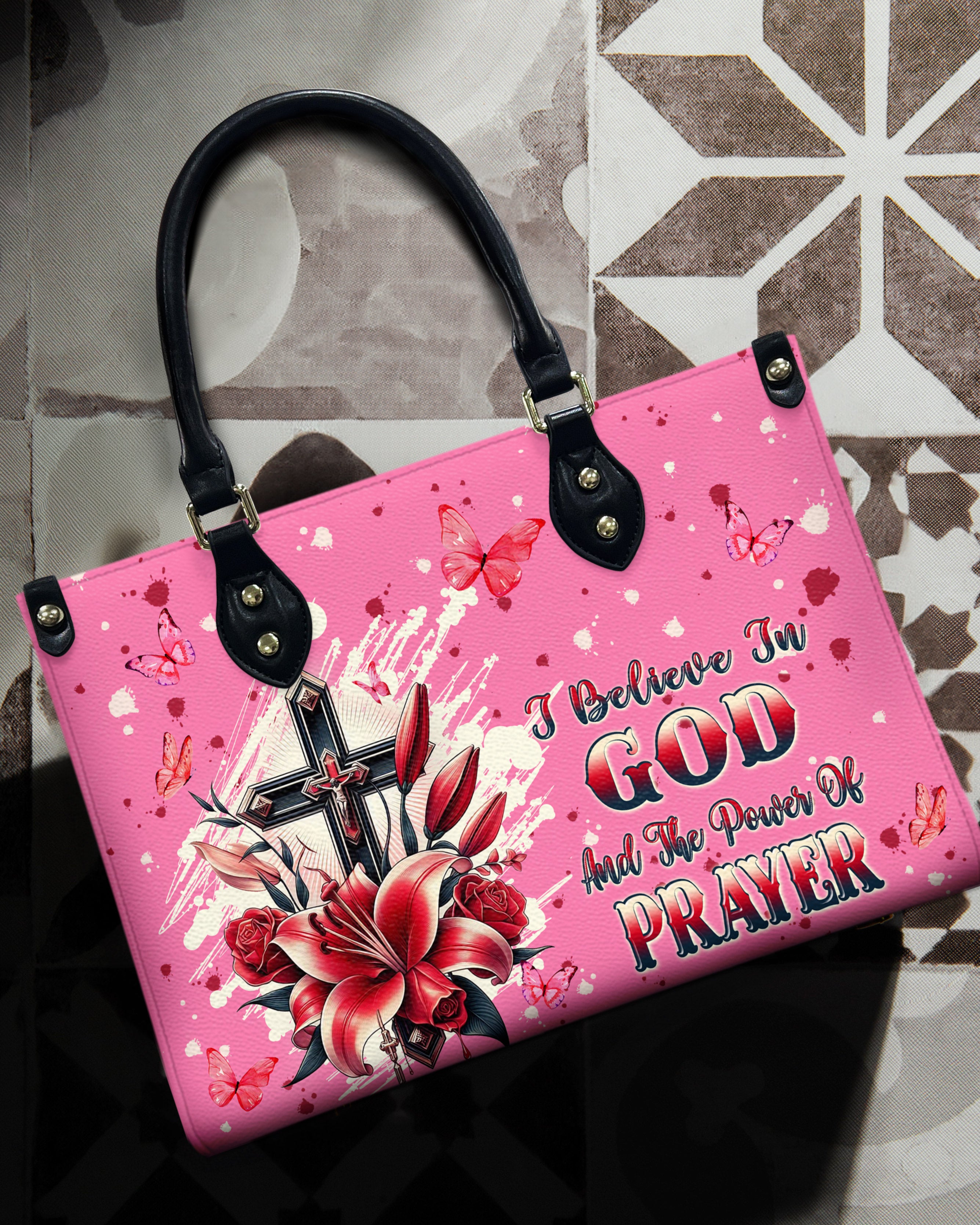 I Believe In God Leather Handbag - Tlpq0708244