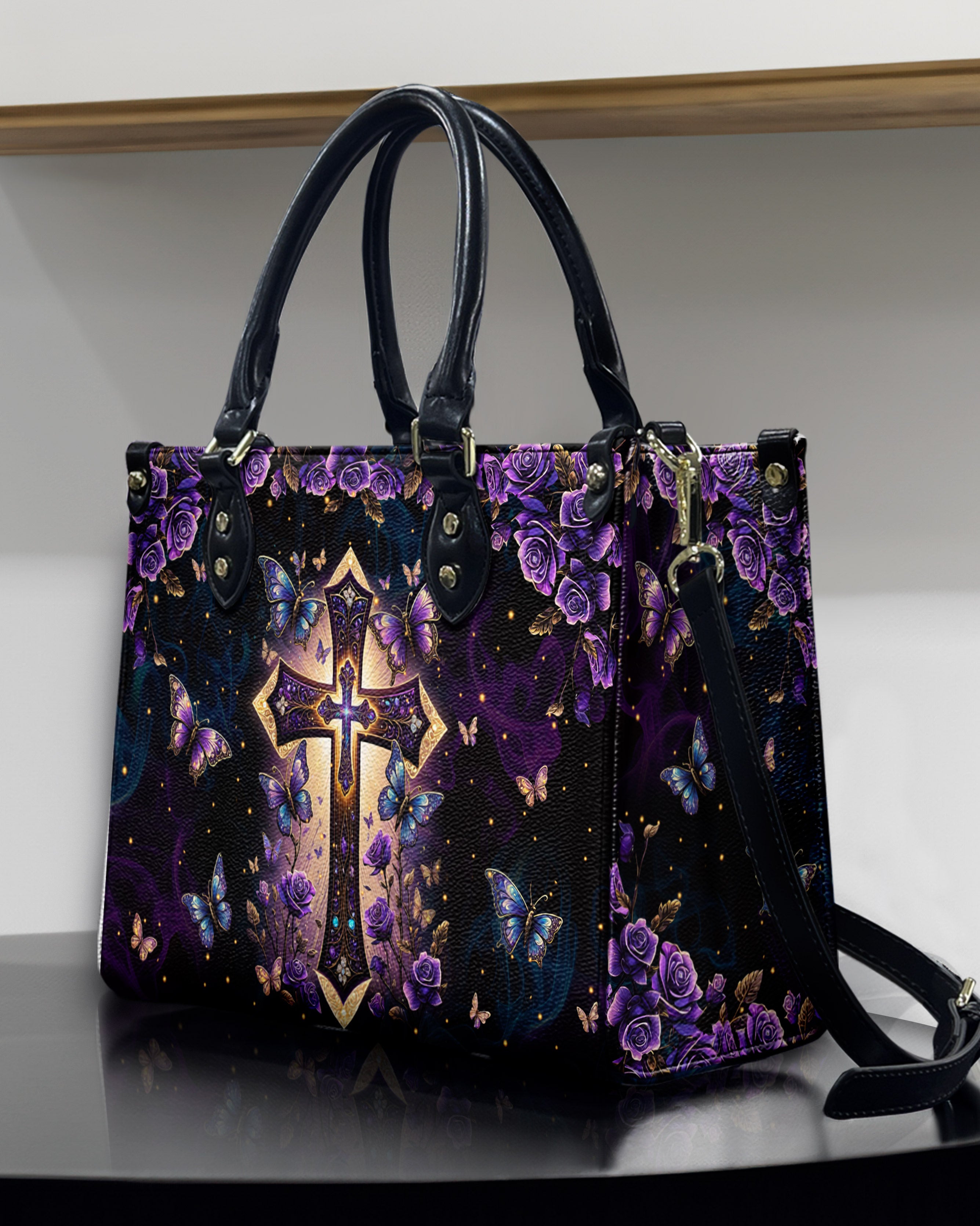 Cross Rose Butterfly Leather Handbag - Tlpq1707244