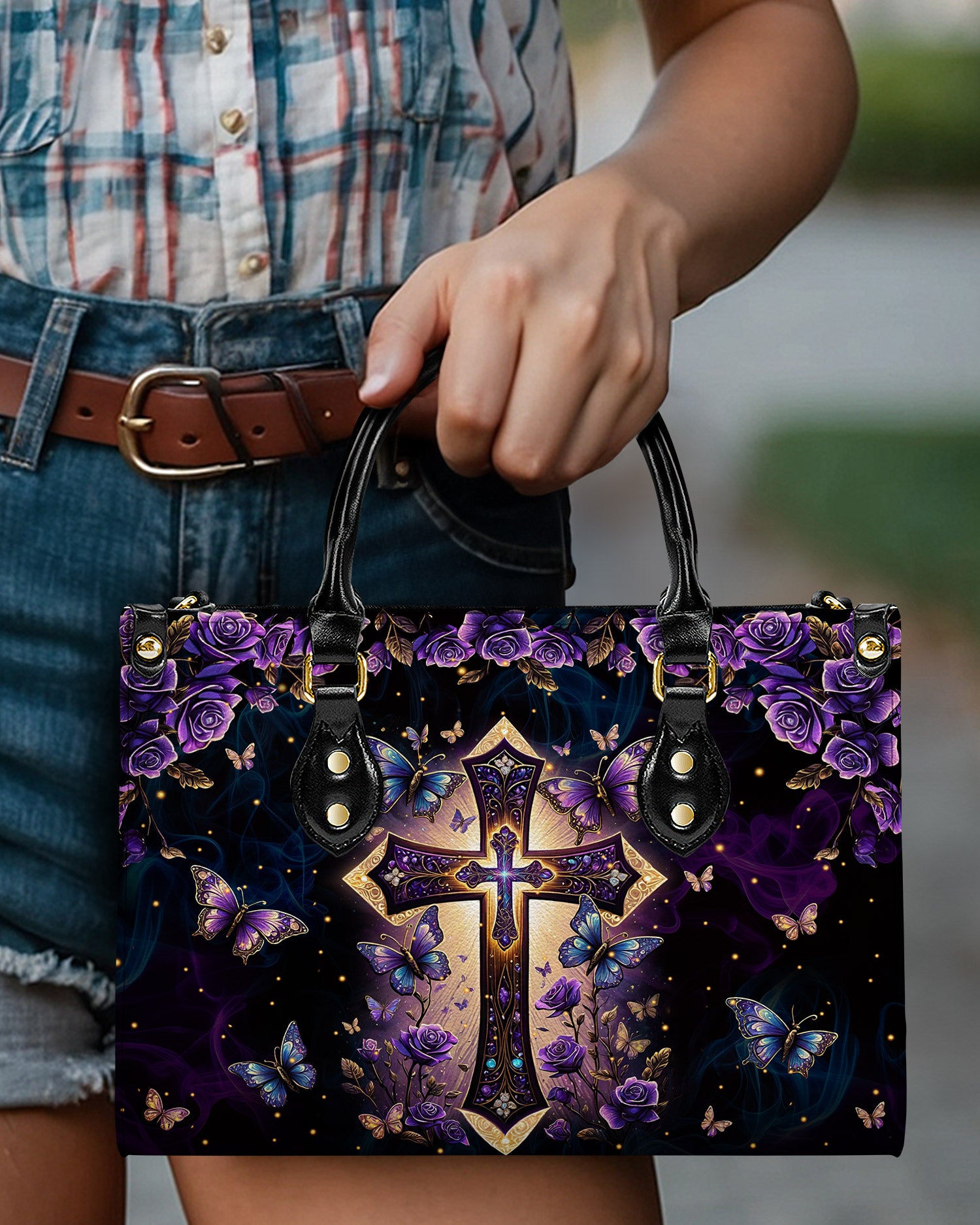 Cross Rose Butterfly Leather Handbag - Tlpq1707244