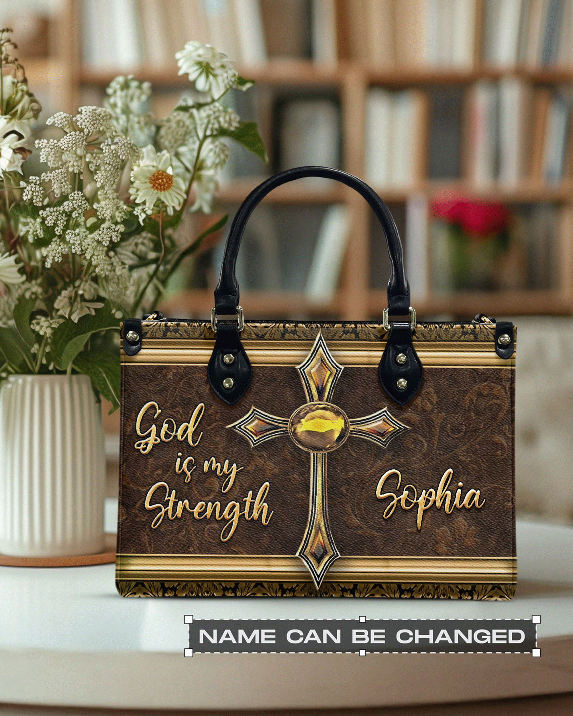 God Is My Strength Leather Handbag - Yhln1903254
