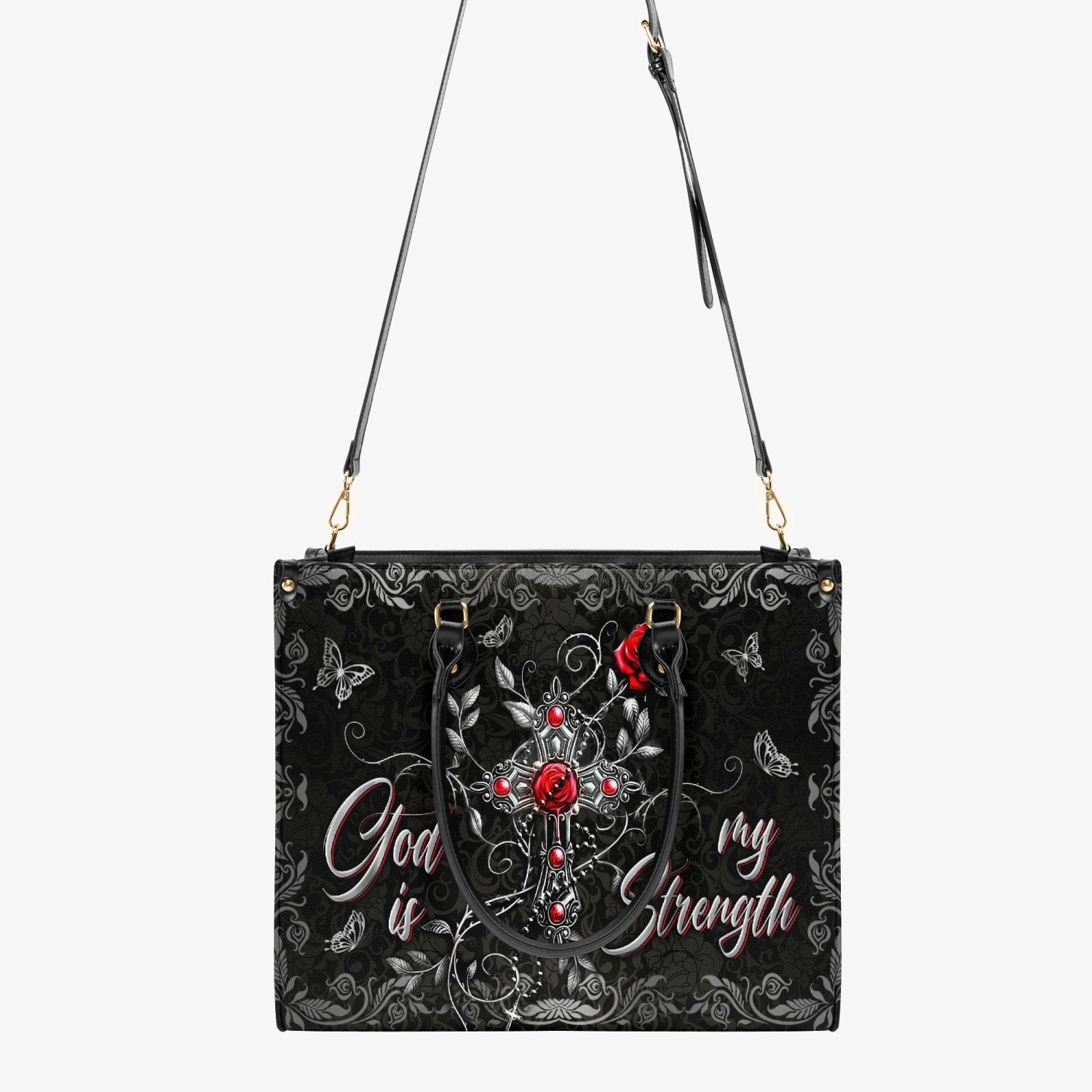 God Is My Strength Leather Handbag - Yhln2803243