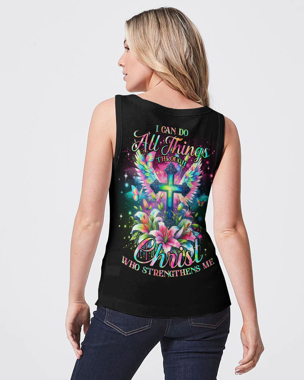 I Can Do All Things Through Christ Cross Wings Colorful Women's All Over Print Shirt - Tlno2811234