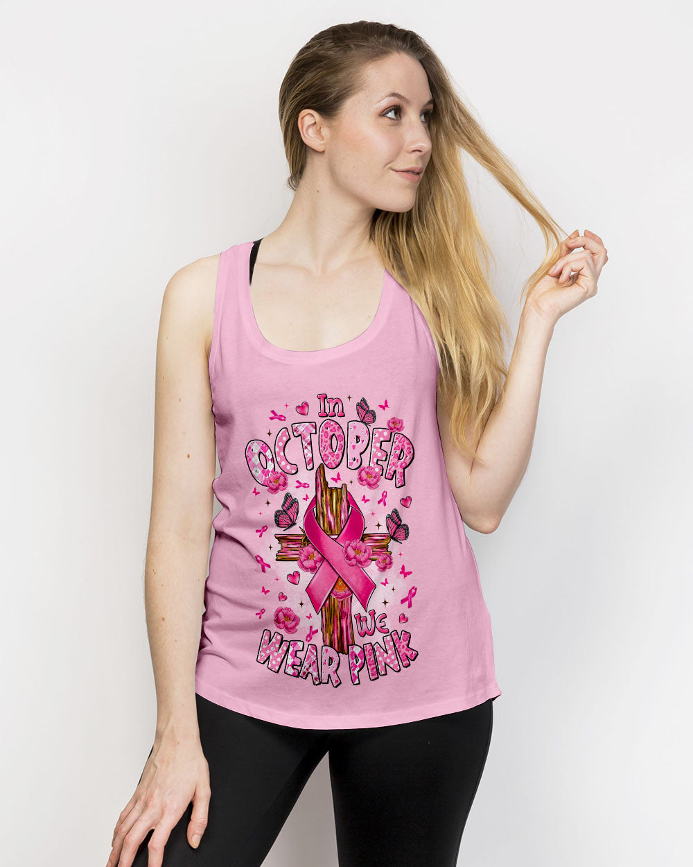 In October We Wear Pink Cross Breast Cancer Women's All Over Print Shirt   - Tltr0908254