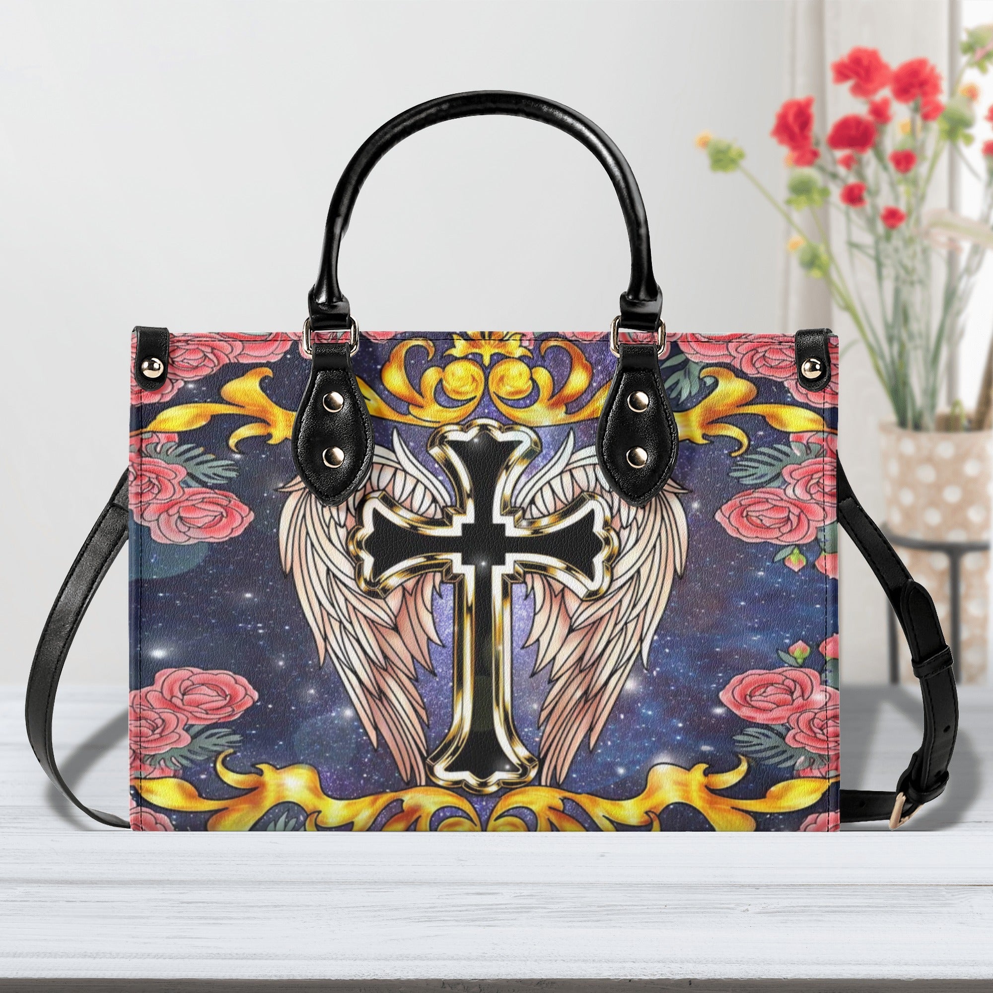 CROSS WINGS FLOWER LEATHER HANDBAG - YHLN0912244
