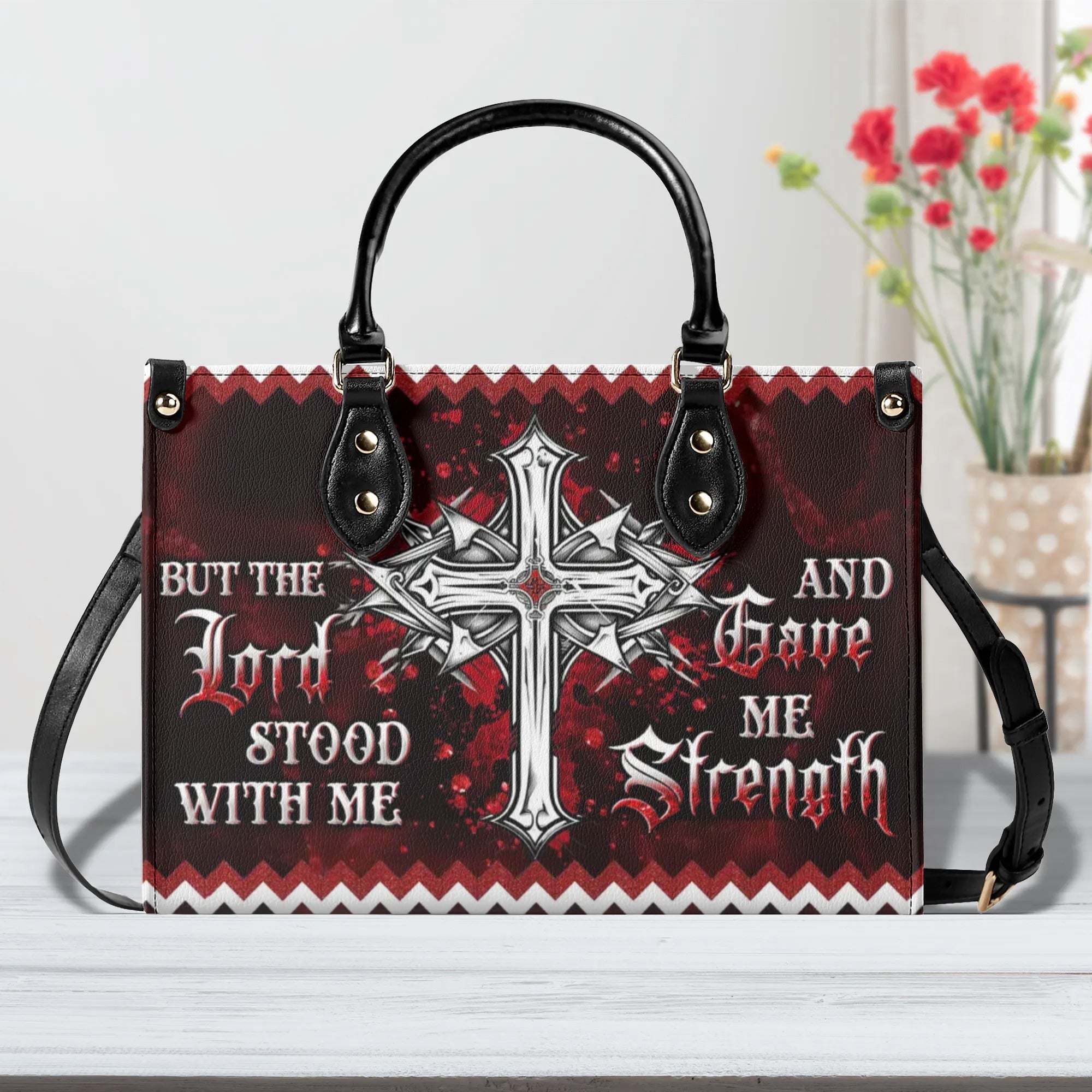 But The Lord Stood With Me Leather Handbag - Yhln0208244