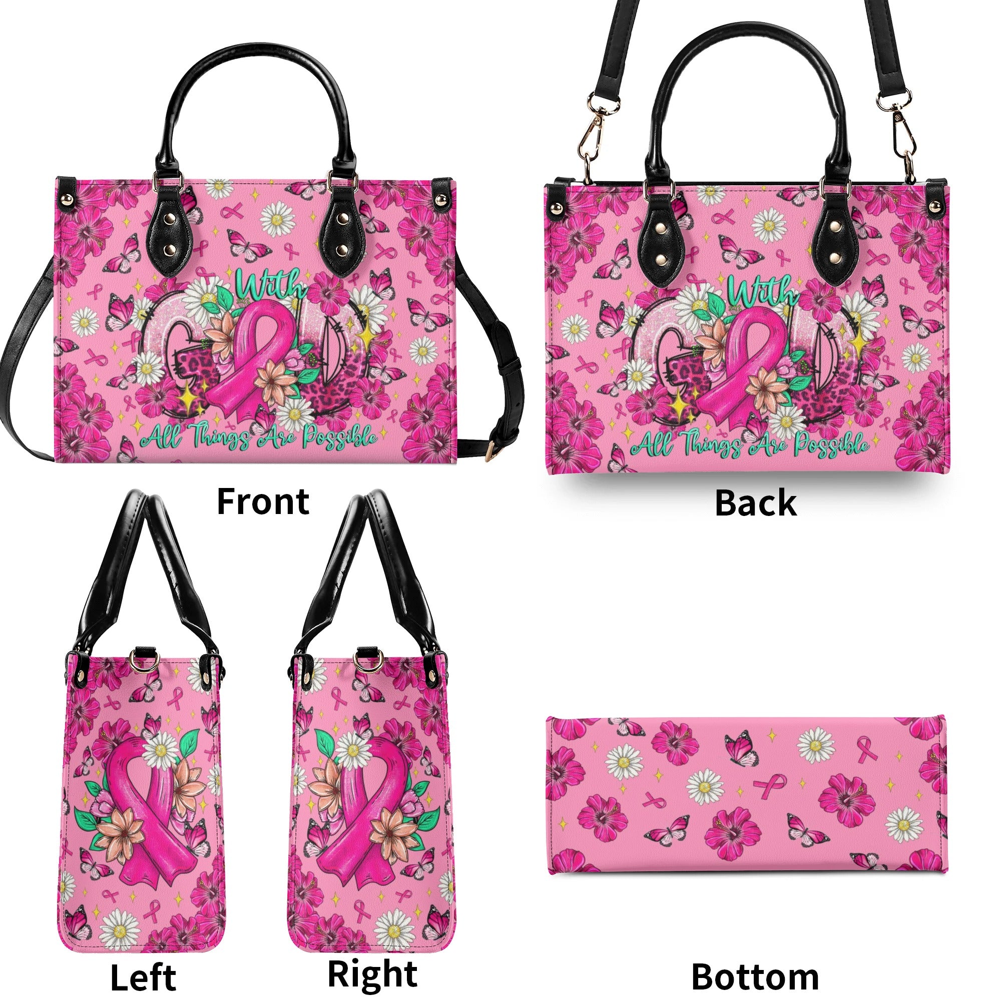 With God All Things Are Possible Breast Cancer Leather Handbag -  Tltr1308251