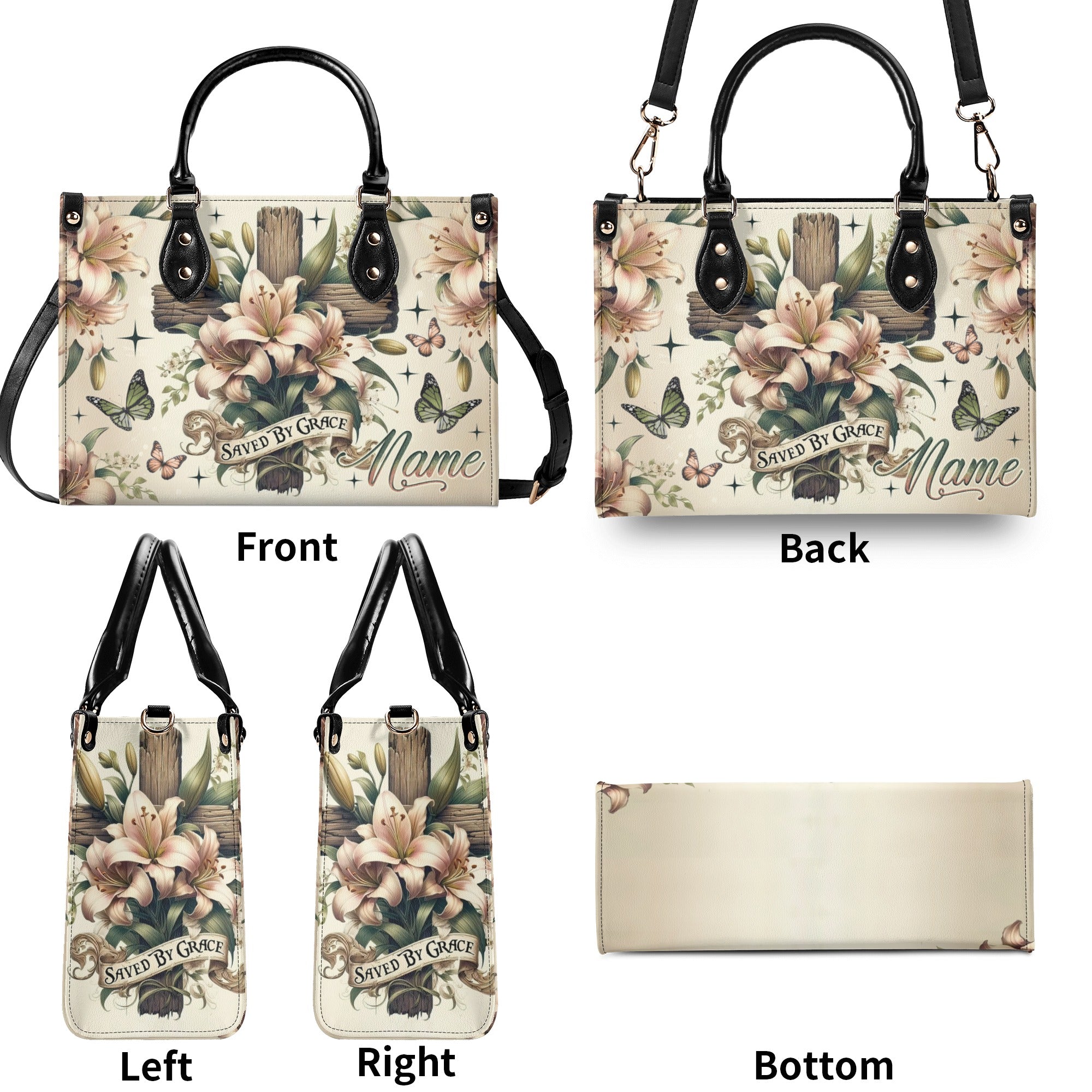 Saved By Grace Cross Lilies Leather Handbag - Tlno2611241