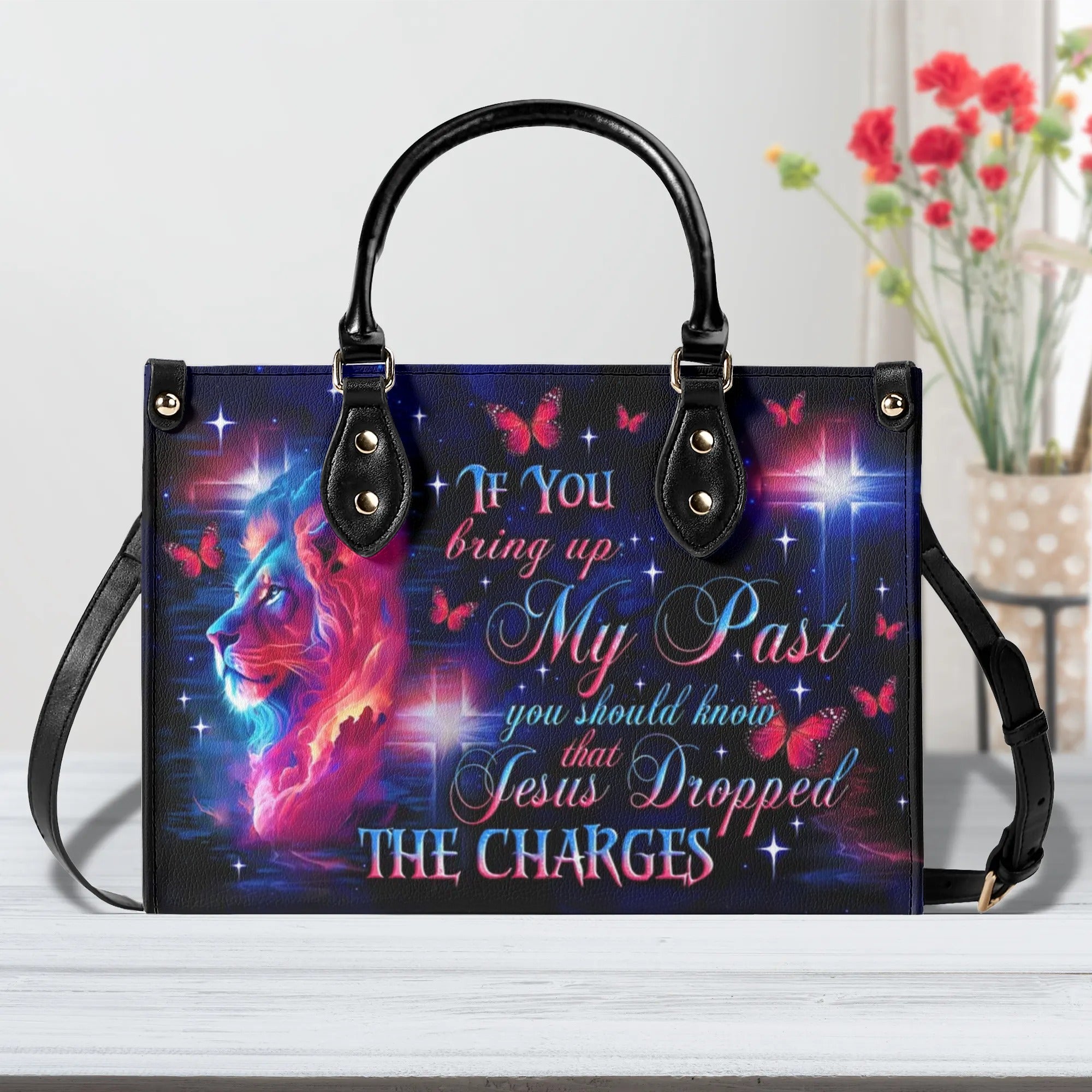 Jesus Dropped The Charges Lion Leather Handbag - Tlno2706241