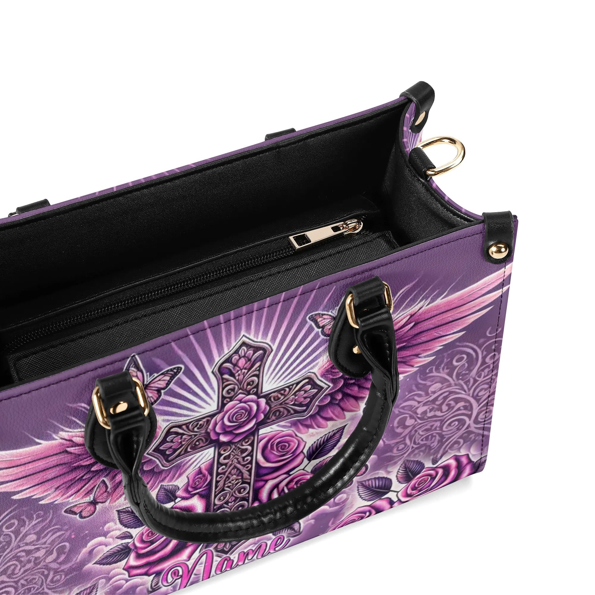 Cross Wings With Roses Leather Handbag - Tlnz0210245