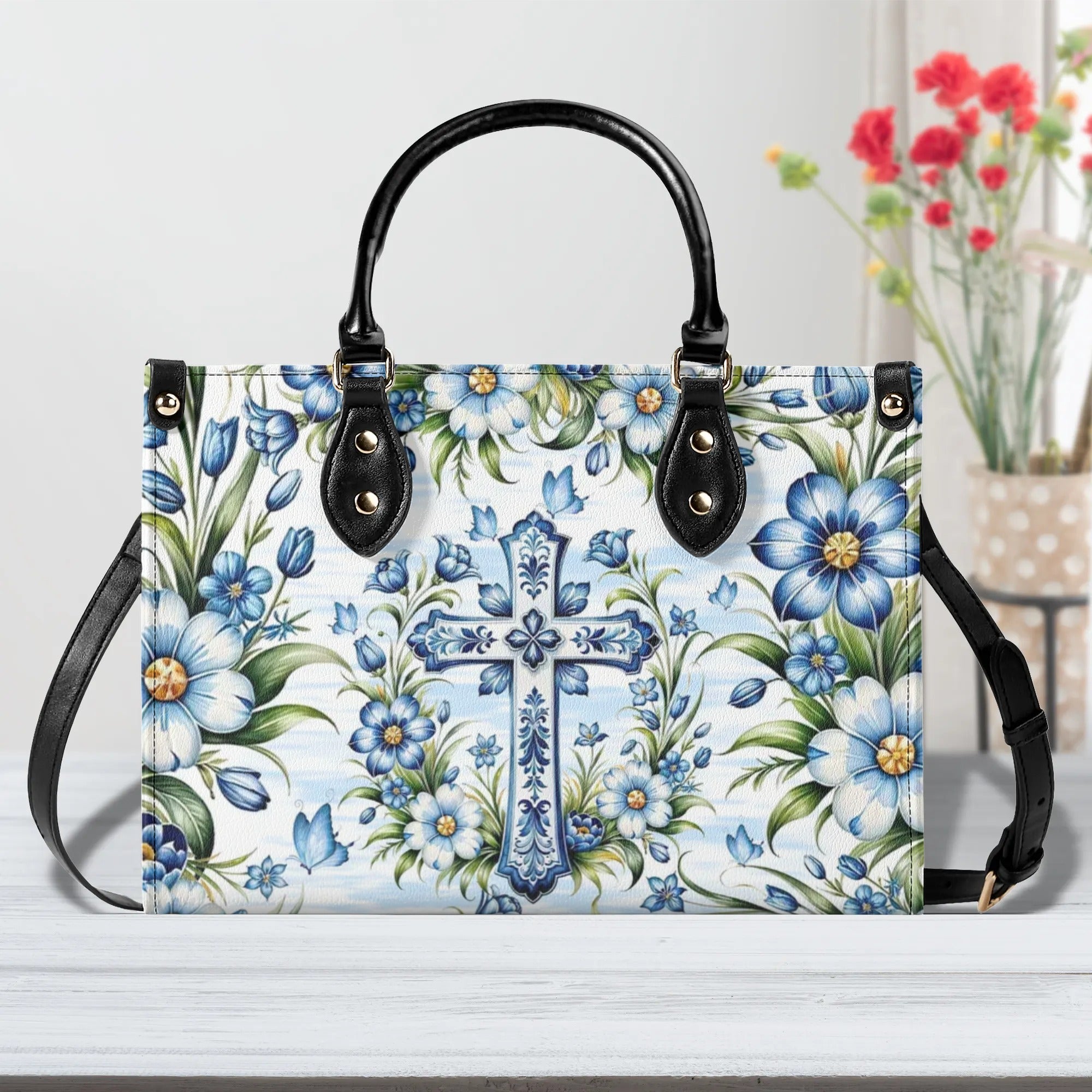 Cross Flower Leather Handbag - Tlnt1807244