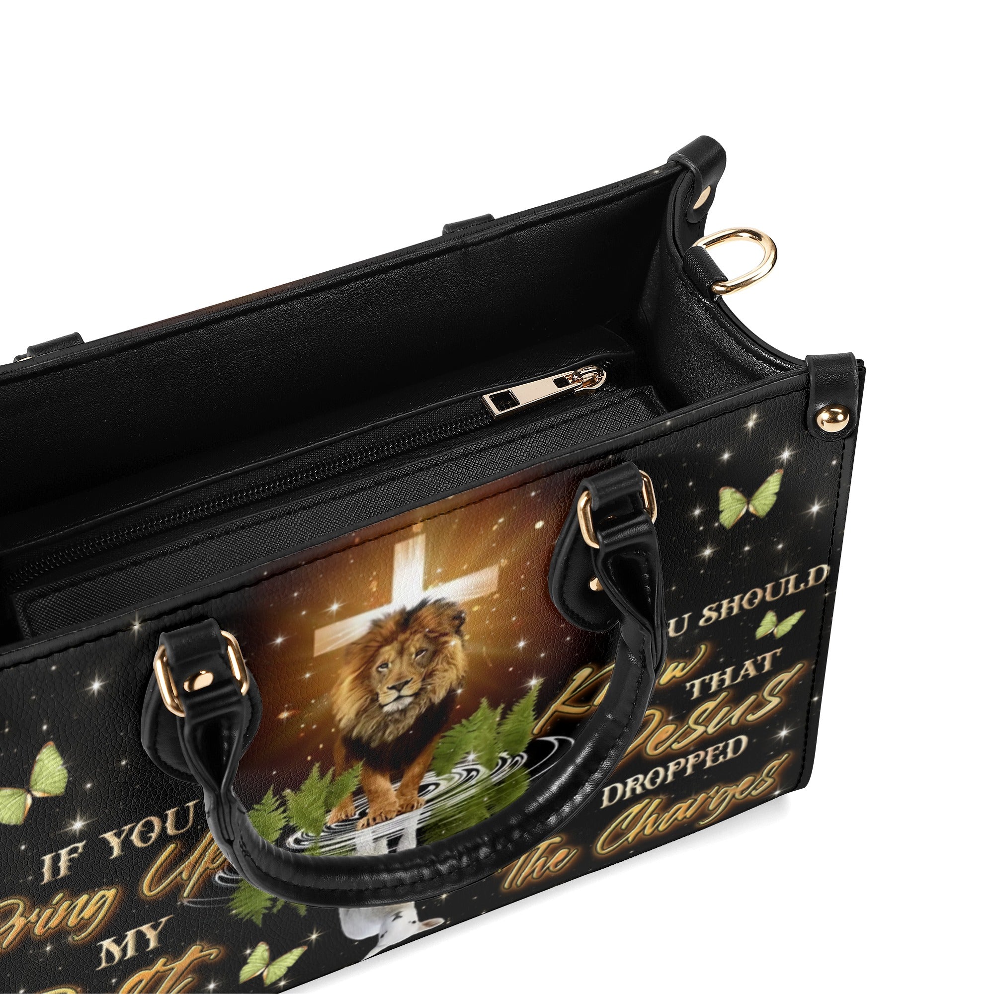 Jesus Dropped The Charges Lion Leather Handbag - Yhln0611244