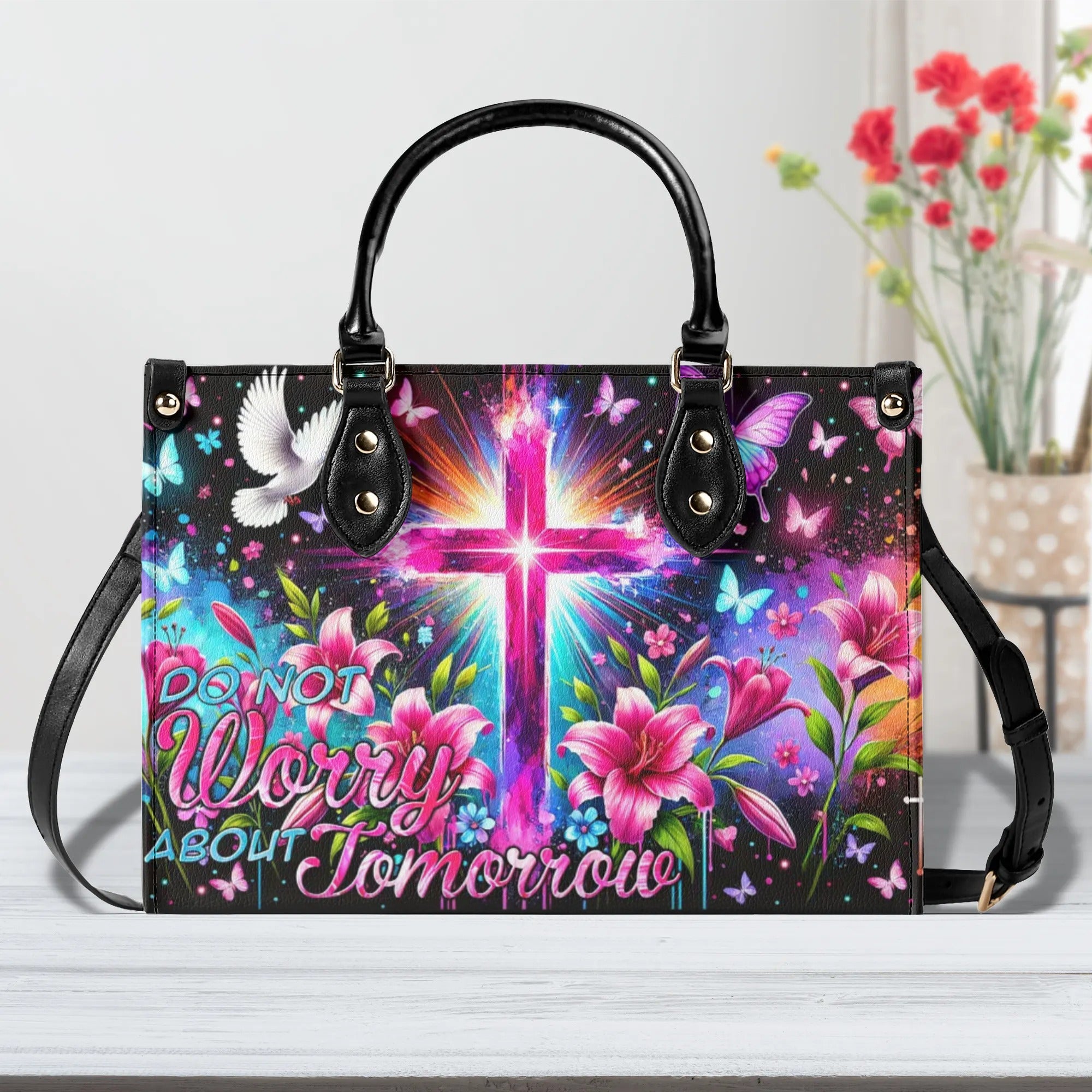 Do Not Worry About Tomorrow Leather Handbag - Tytm1107243