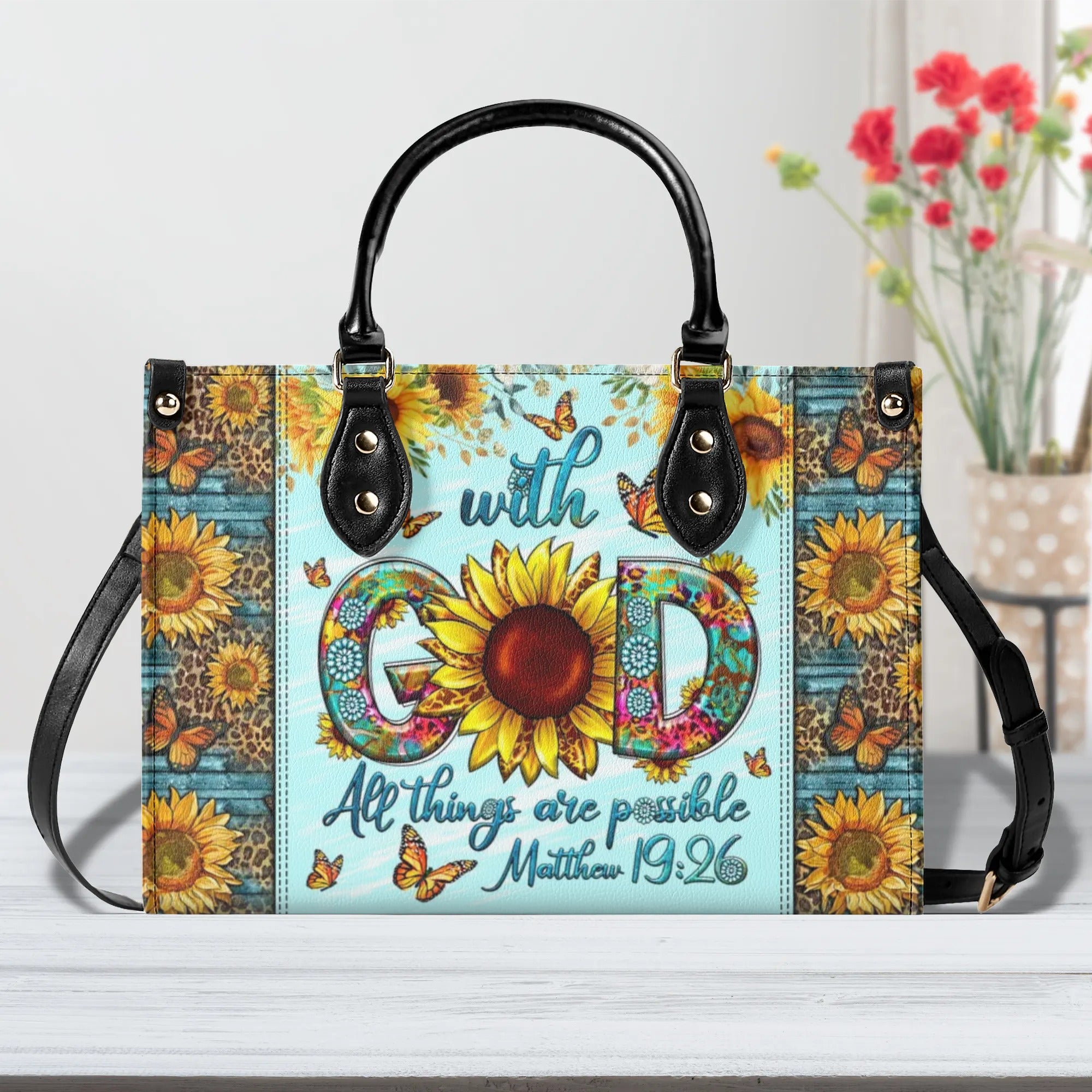 With God All Things Are Possible Sunflower Leather Handbag - Tltw2806243