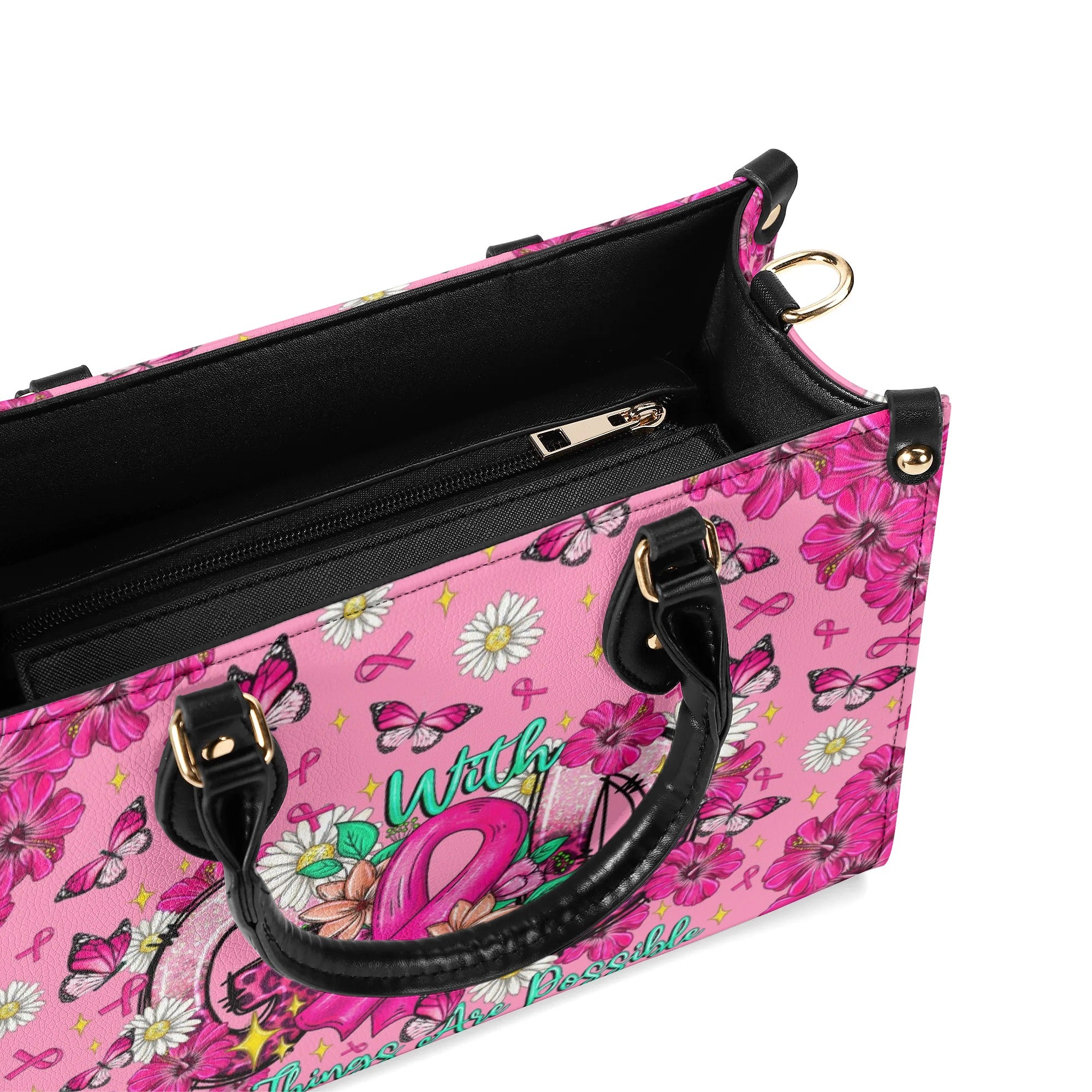 With God All Things Are Possible Breast Cancer Leather Handbag -  Tltr1308251