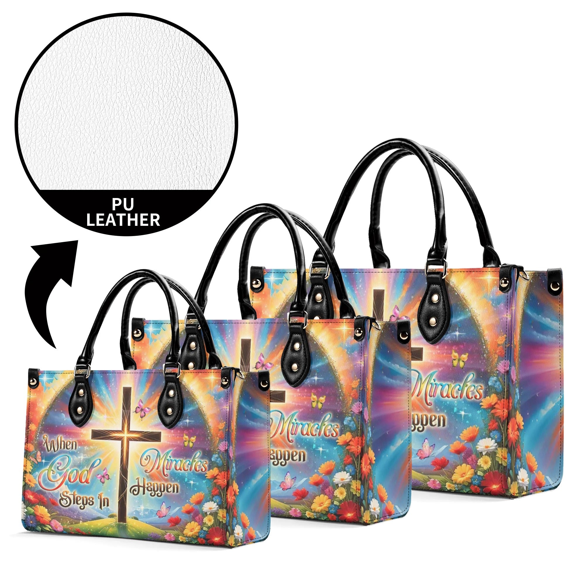 When God Steps In Miracles Happen Leather Handbag - Yhlt0708244