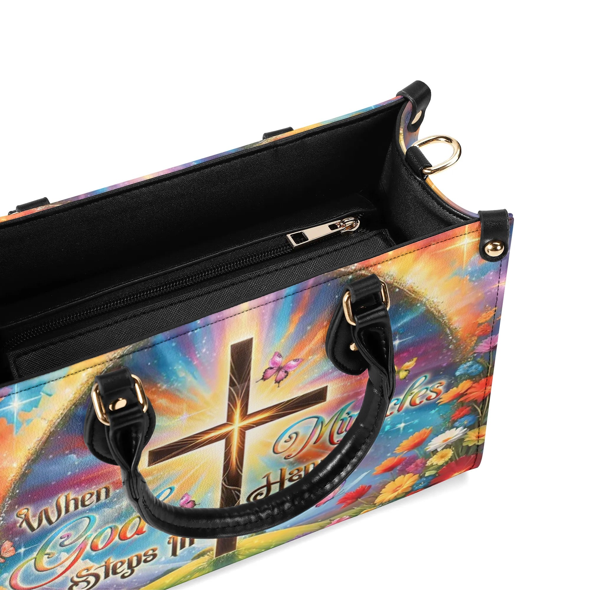 When God Steps In Miracles Happen Leather Handbag - Yhlt0708244