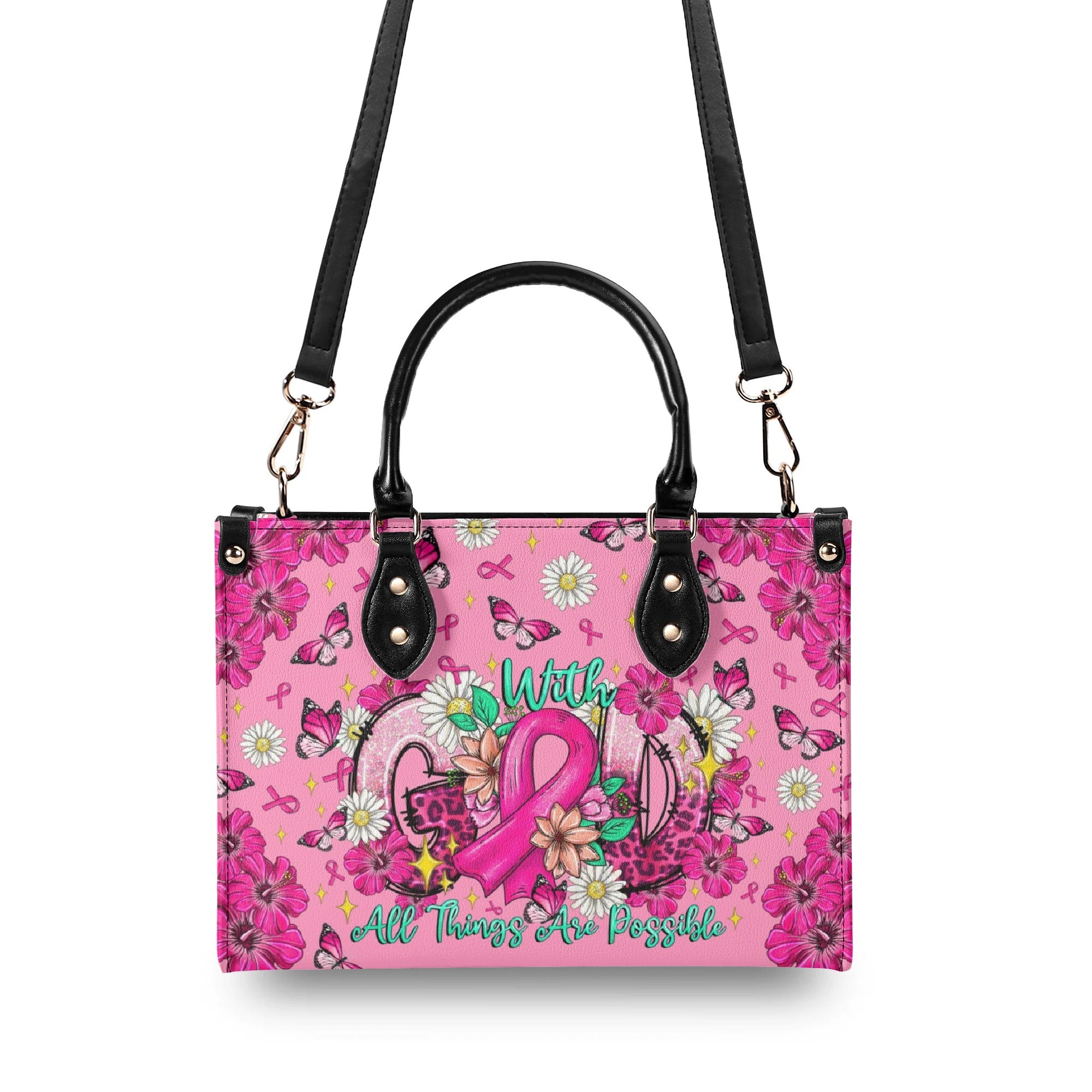 With God All Things Are Possible Breast Cancer Leather Handbag -  Tltr1308251