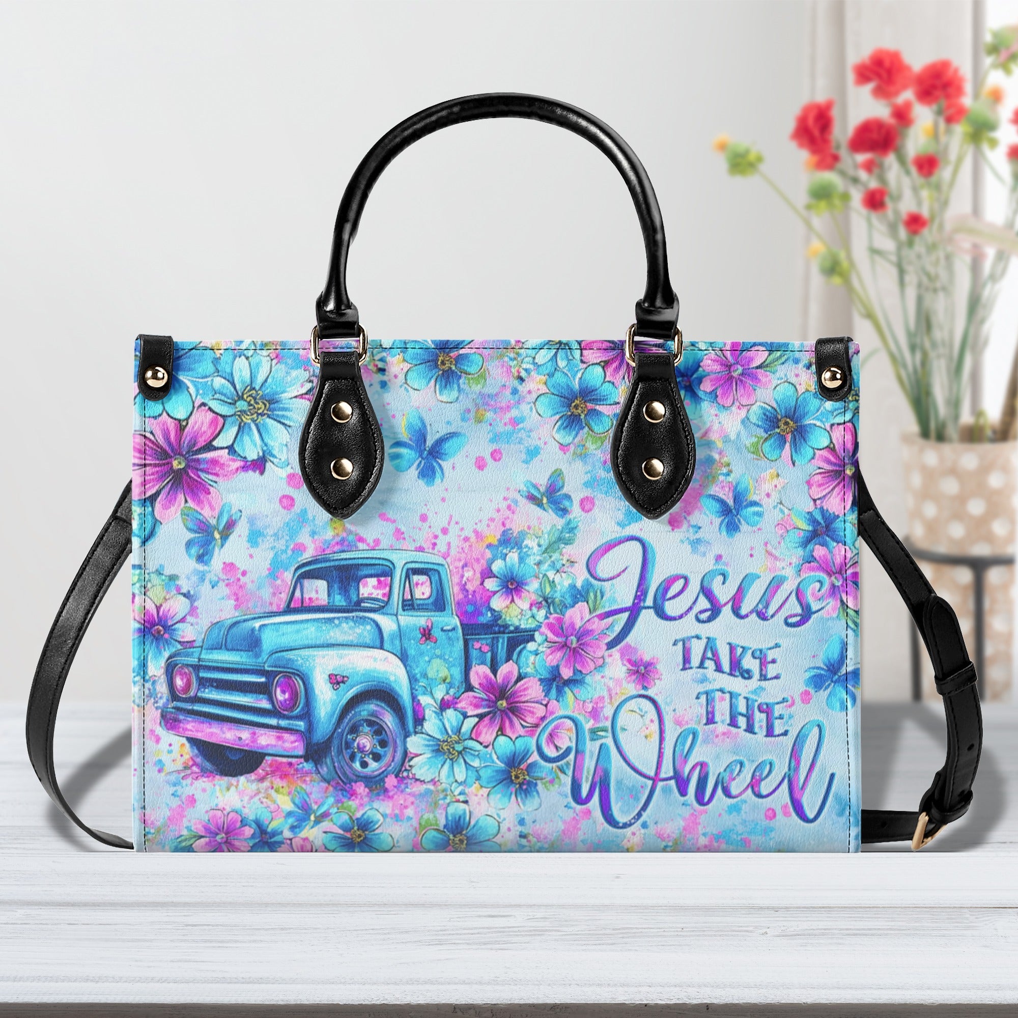 Faith - Jesus Take The Wheel Leather Handbag - Tylt1111244