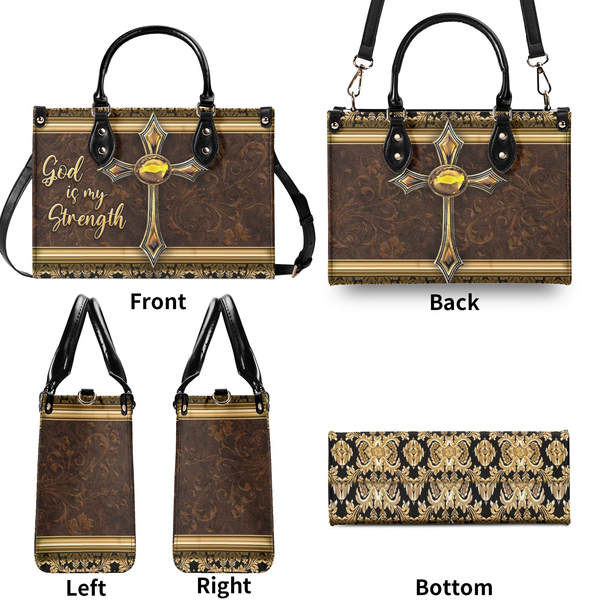 God Is My Strength Leather Handbag - Yhln1903254