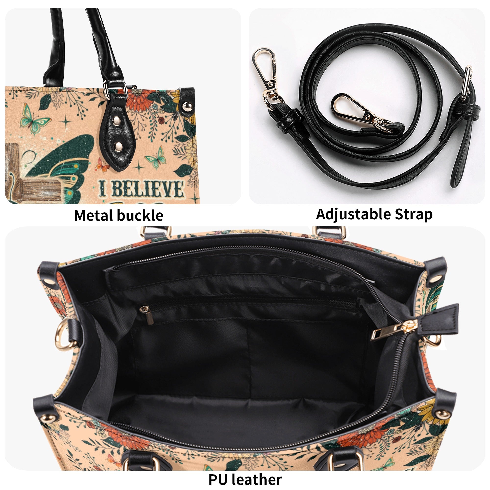 I Believe In God Butterfly Leather Handbag - Tlno1812244