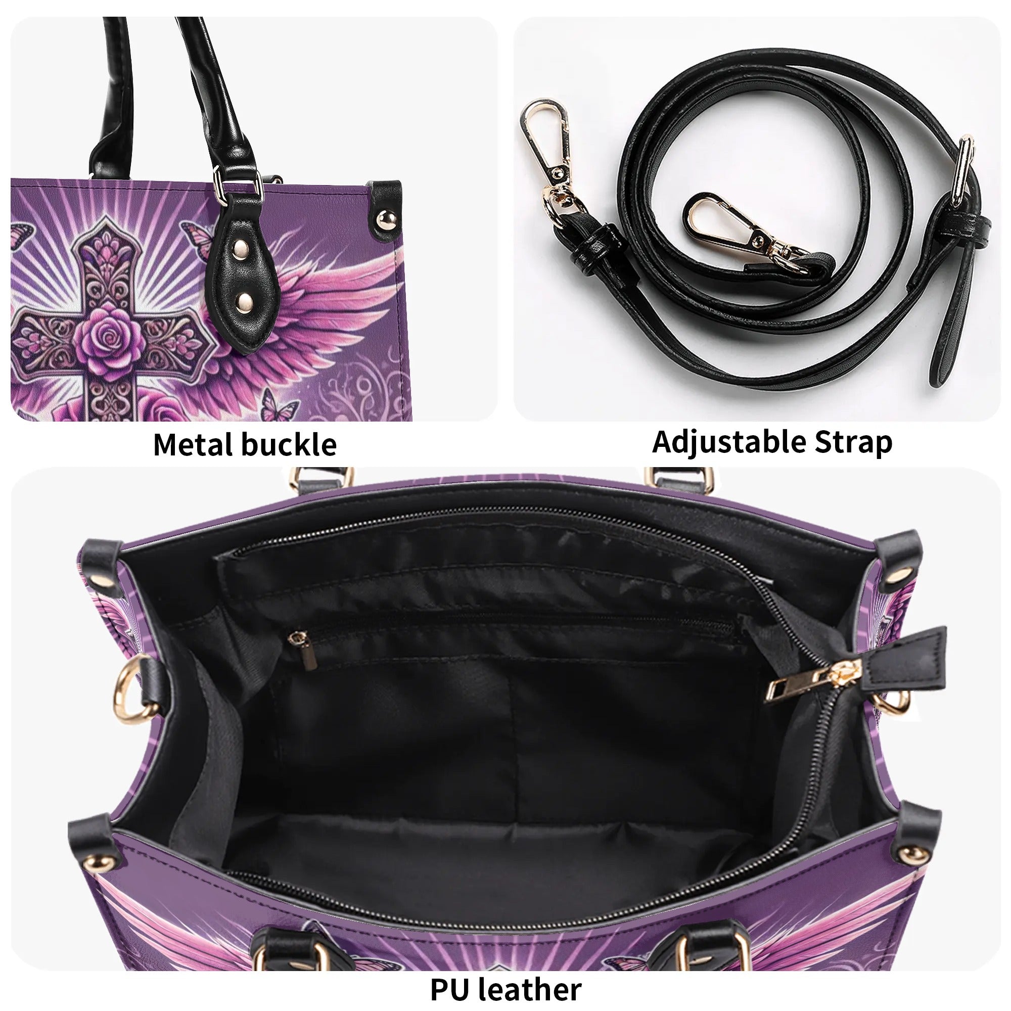 Cross Wings With Roses Leather Handbag - Tlnz0210245
