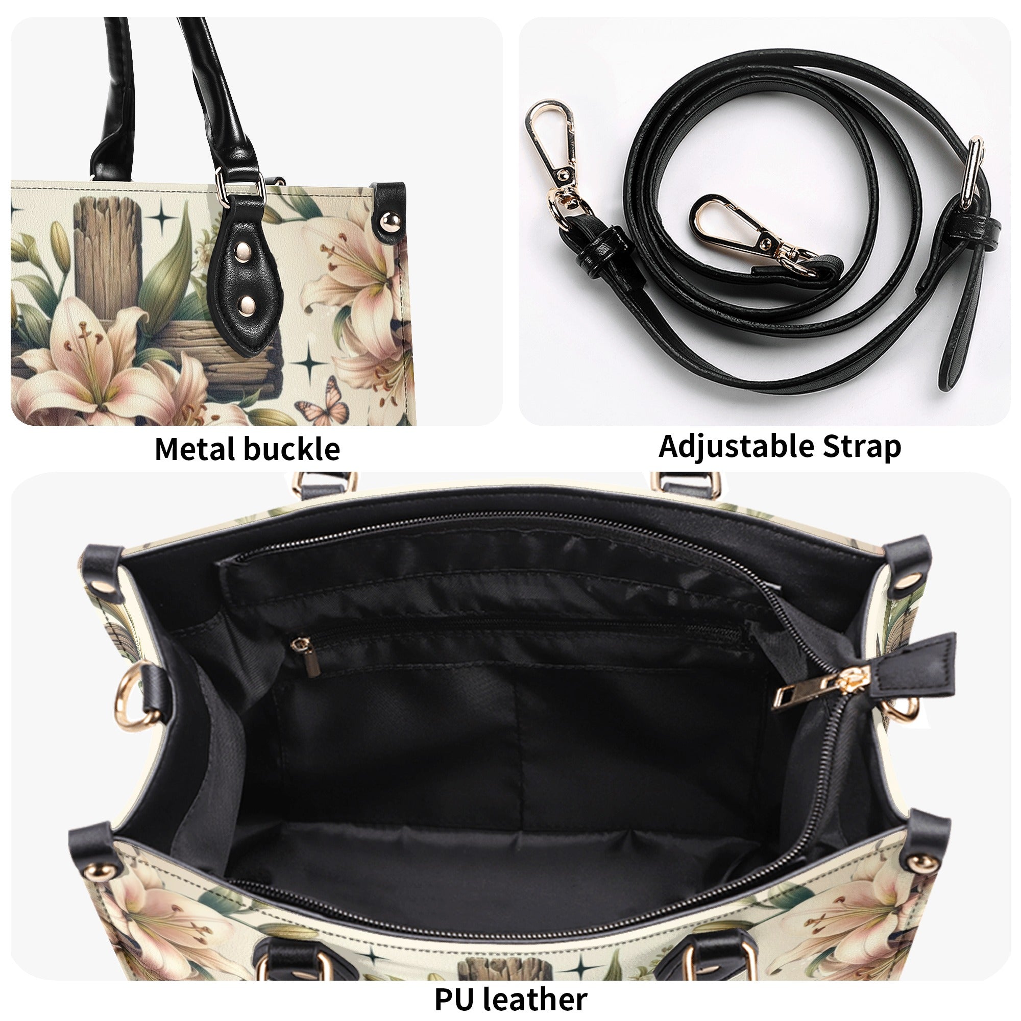 Saved By Grace Cross Lilies Leather Handbag - Tlno2611241