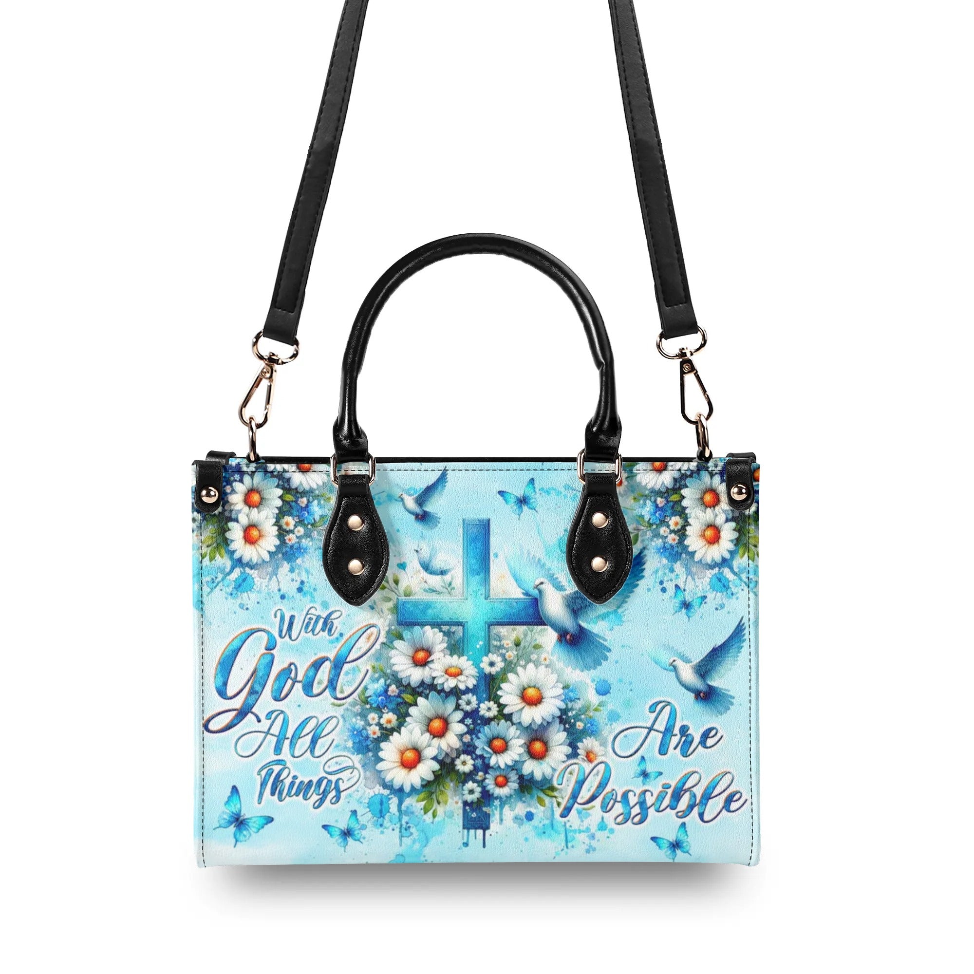With God All Things Are Possible Daisies Leather Handbag - Tltw1406243