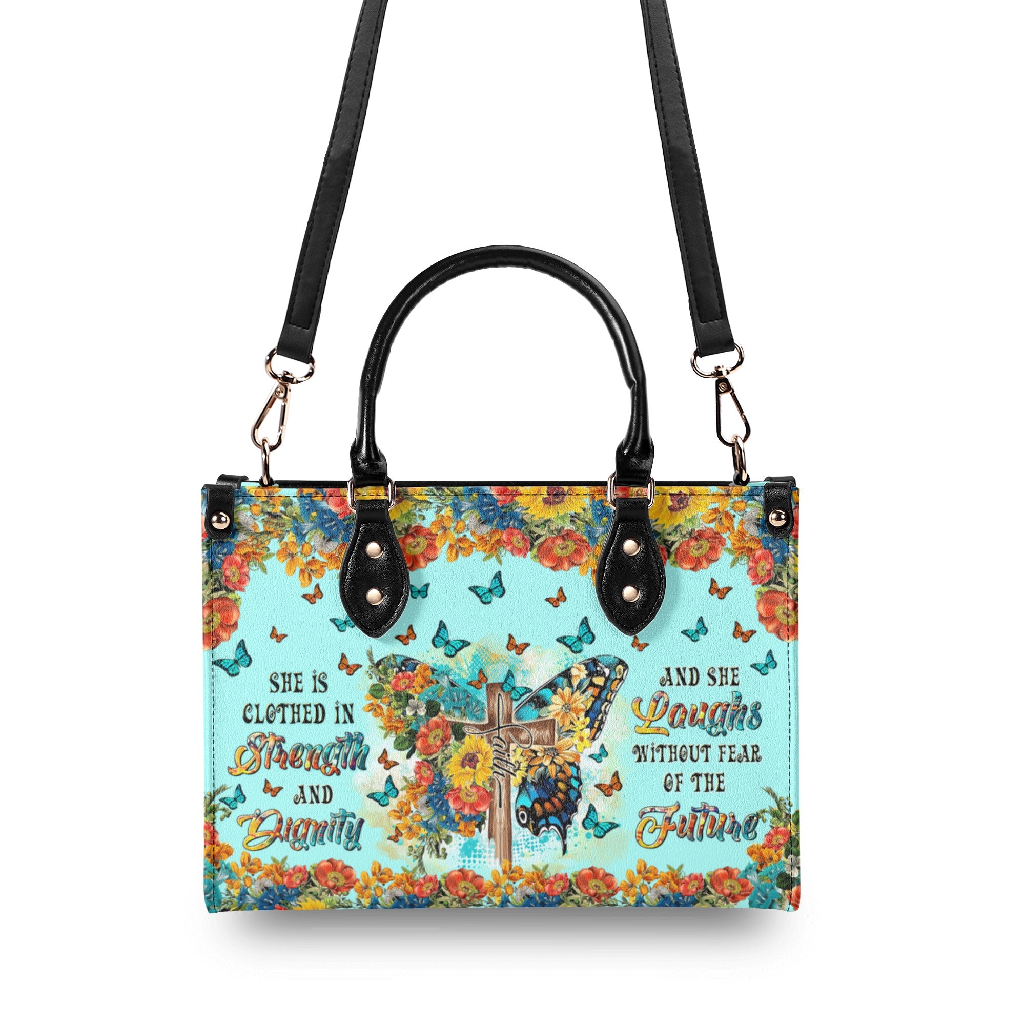 She Is Clothed In Strength And Dignity Butterfly Leather Handbag - Tltr2211244
