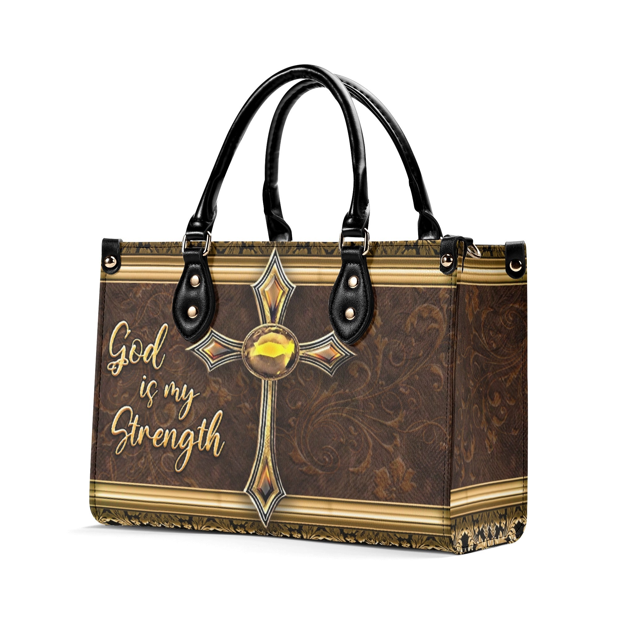 God Is My Strength Leather Handbag - Yhln1903254
