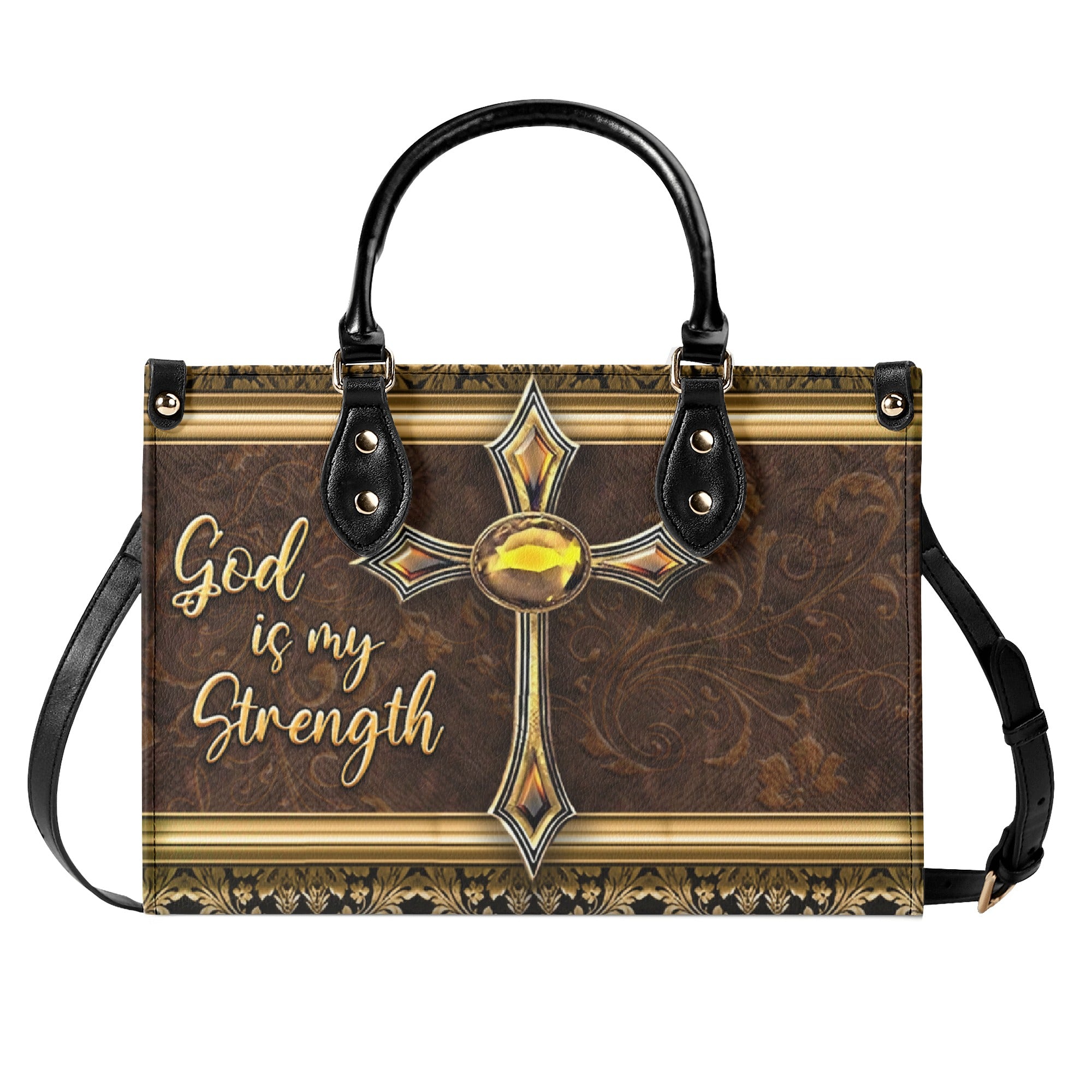 God Is My Strength Leather Handbag - Yhln1903254