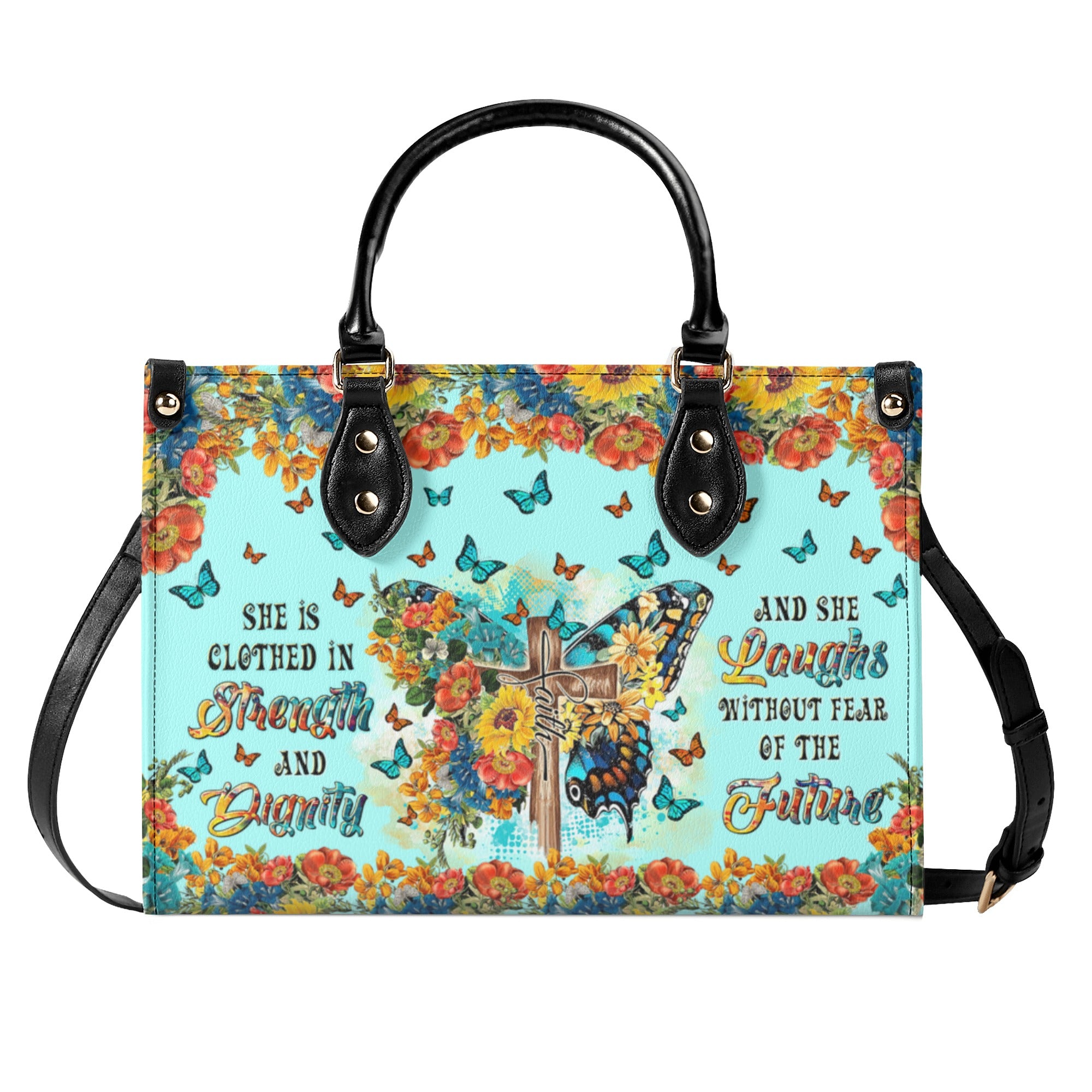 She Is Clothed In Strength And Dignity Butterfly Leather Handbag - Tltr2211244
